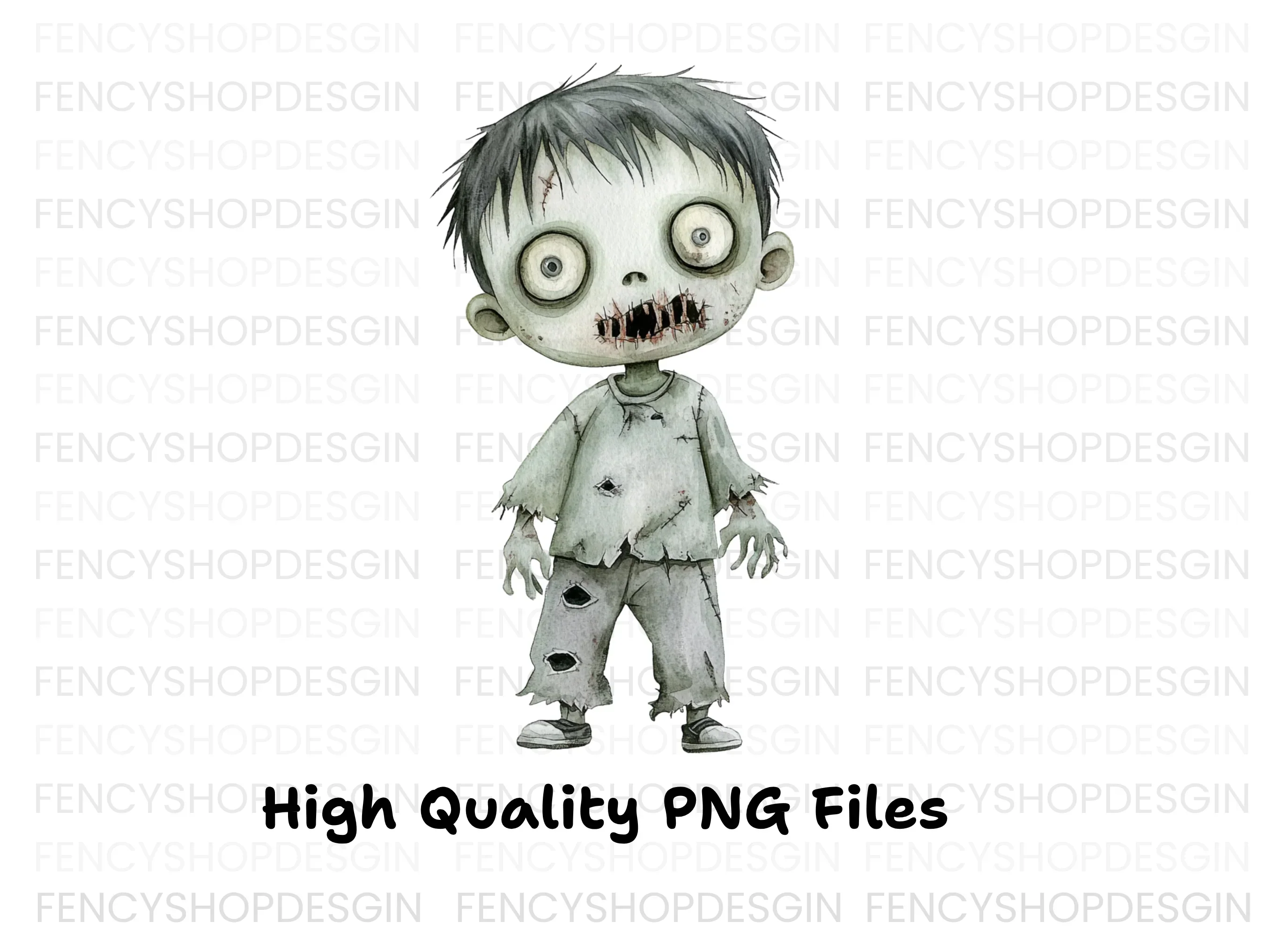 Cute Zombie Kids Halloween Clipart Bundle - Image 6