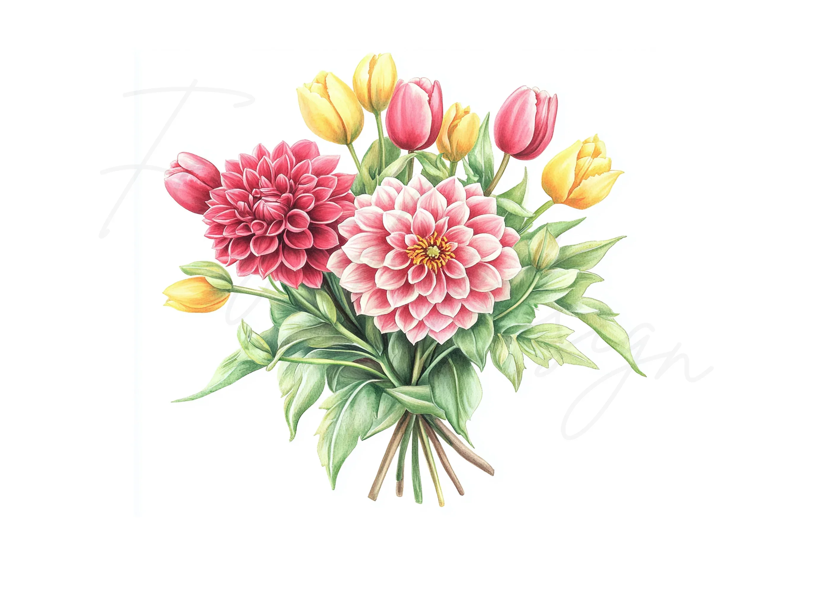 Dahlia and Tulip Bouquet Clipart Bundle - Image 2