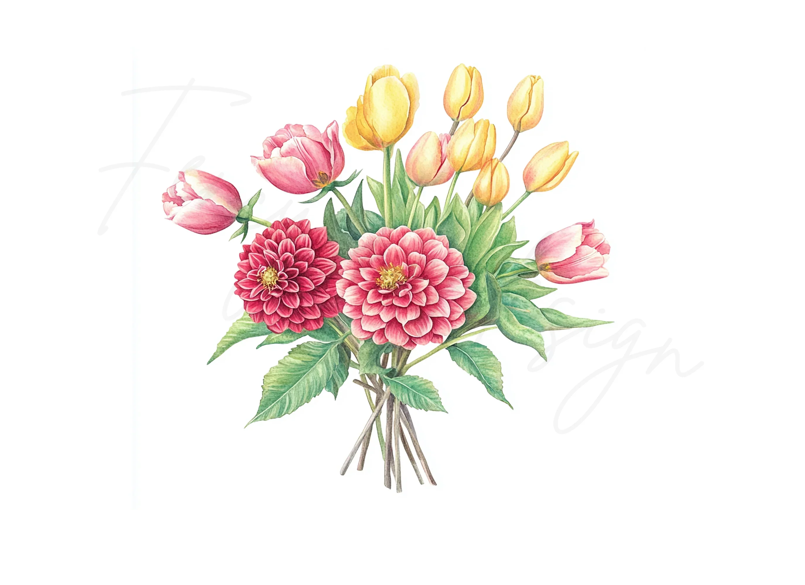 Dahlia and Tulip Bouquet Clipart Bundle - Image 3
