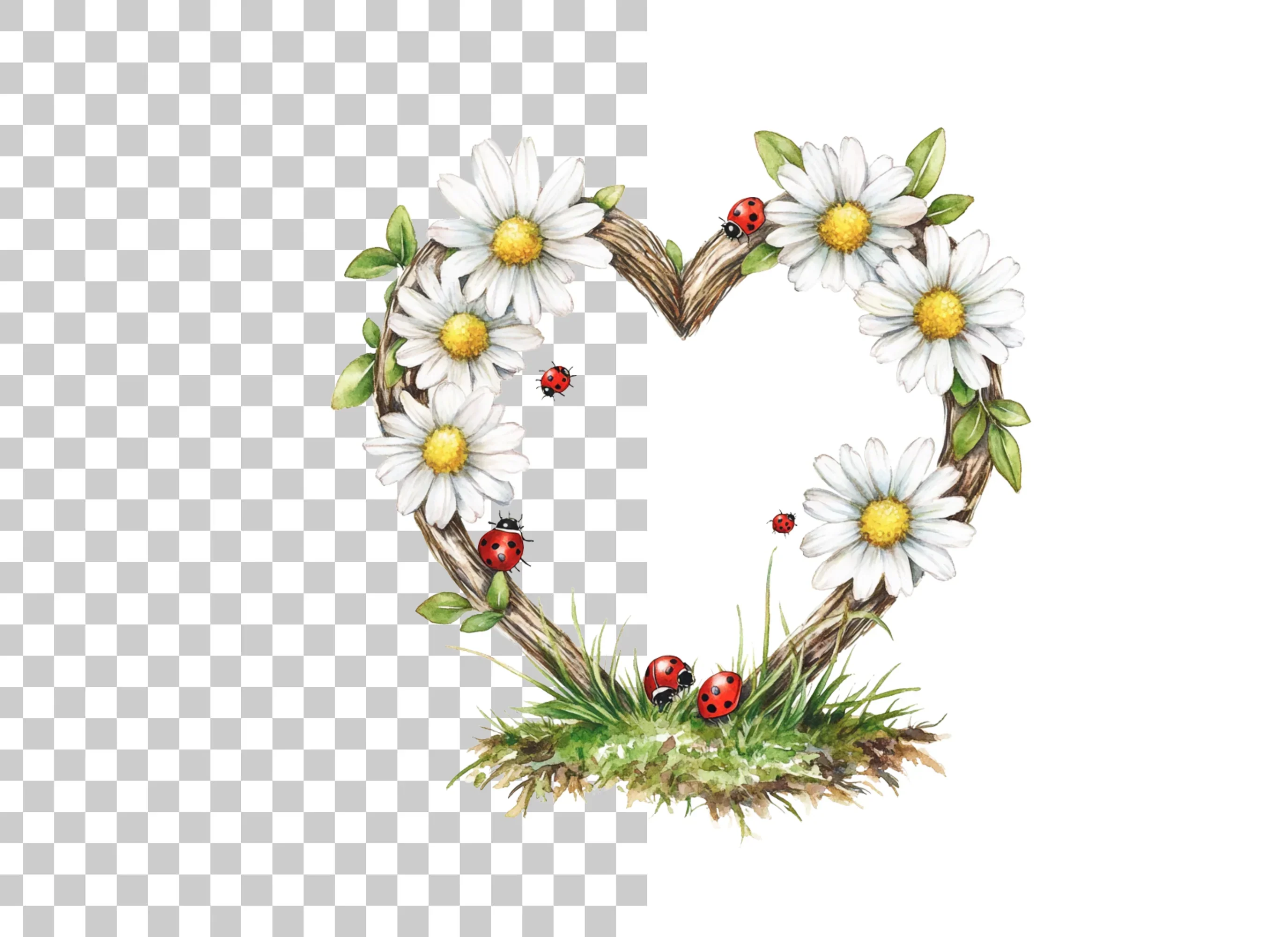 Daisy and Ladybug Heart Frames Clipart Bundle - Image 2