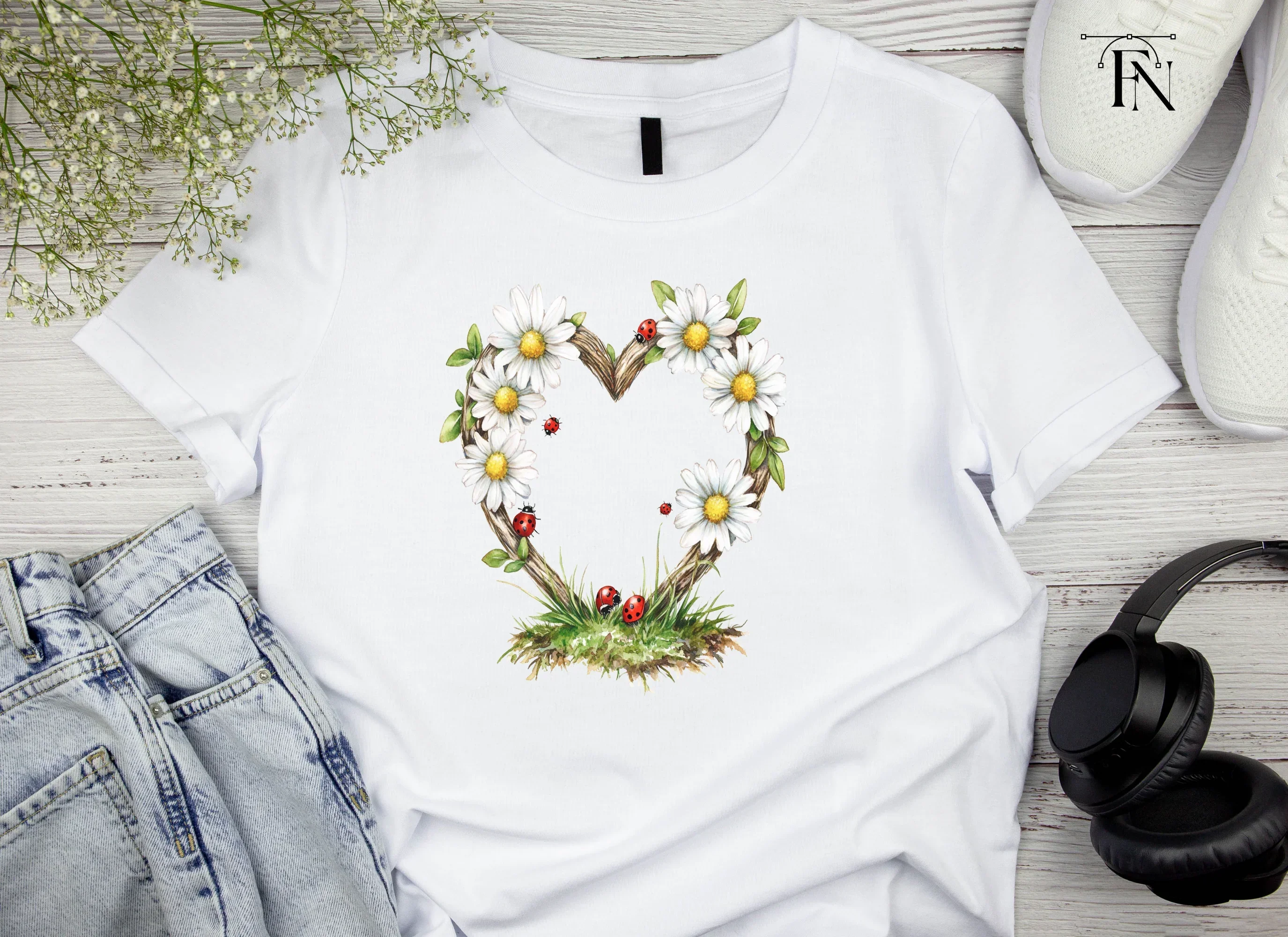 Daisy and Ladybug Heart Frames Clipart Bundle - Image 4