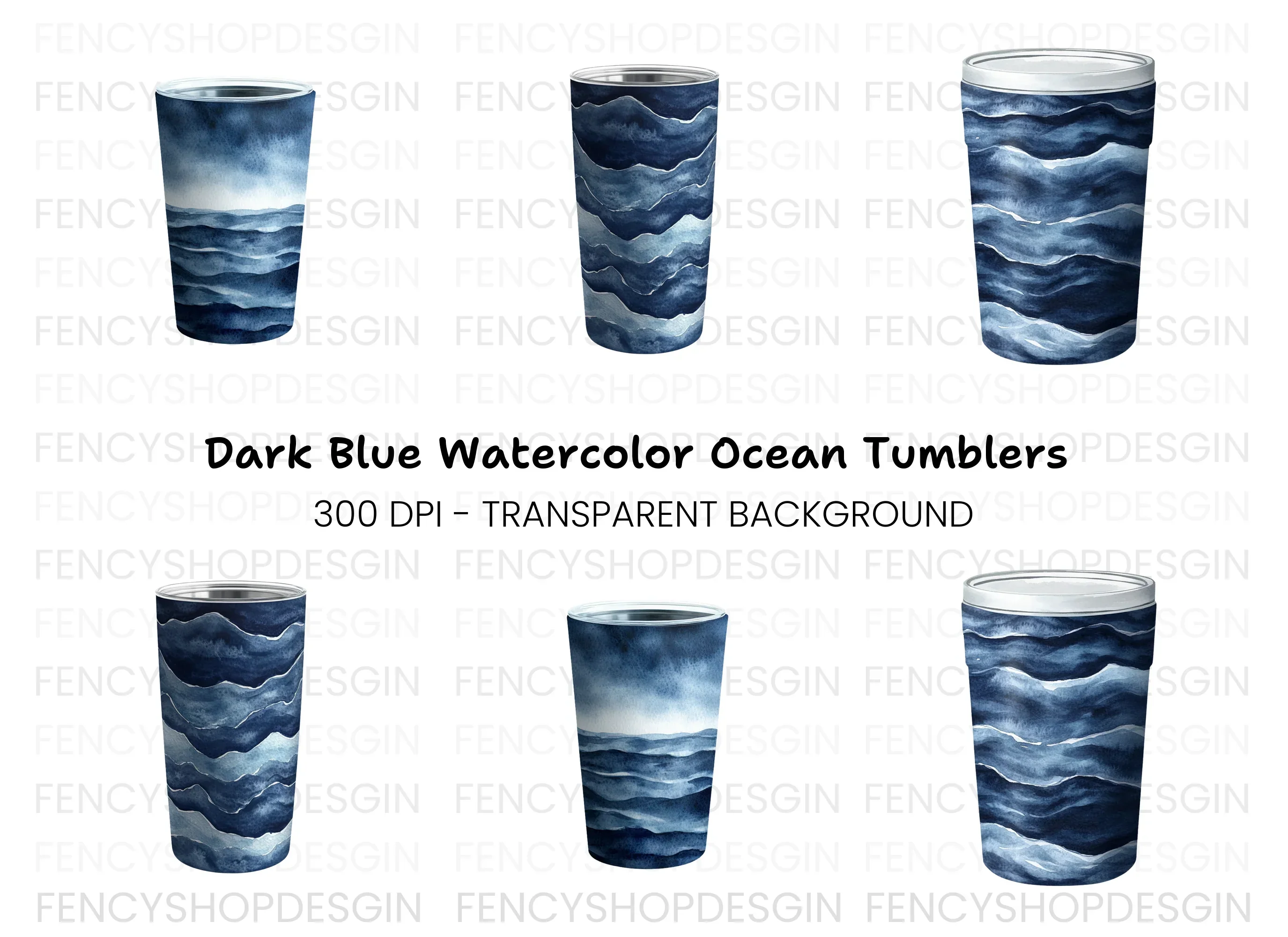 Dark Blue Ocean Waves Tumbler Clipart Bundle