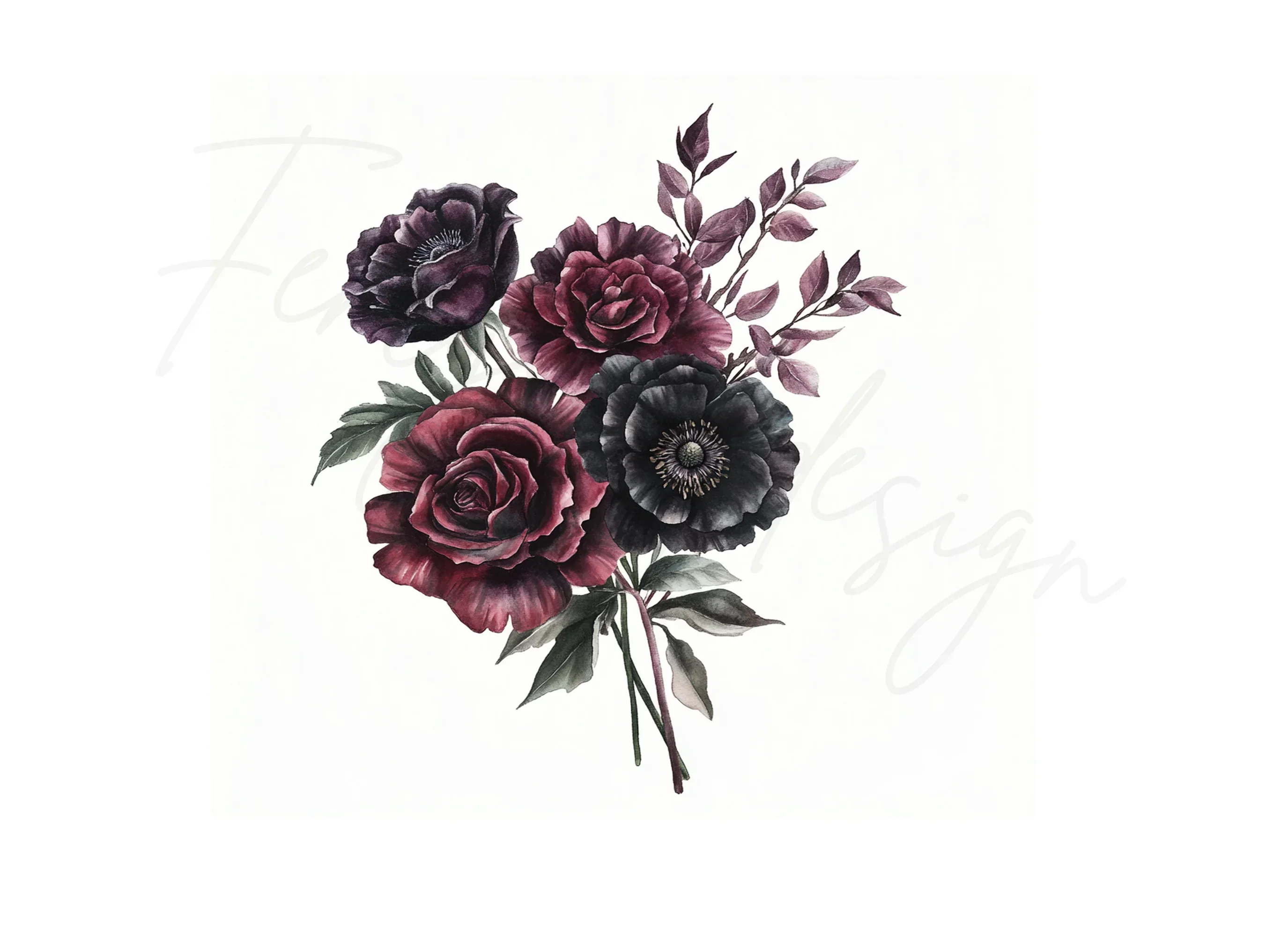 Dark Floral Clipart Bundle - Image 3