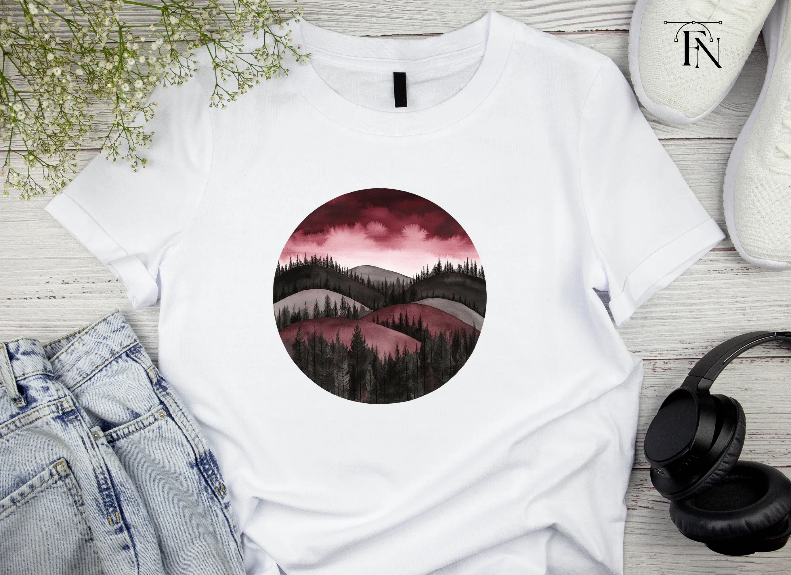 Dark Forest Mountain Landscape Clipart Bundle - Image 5