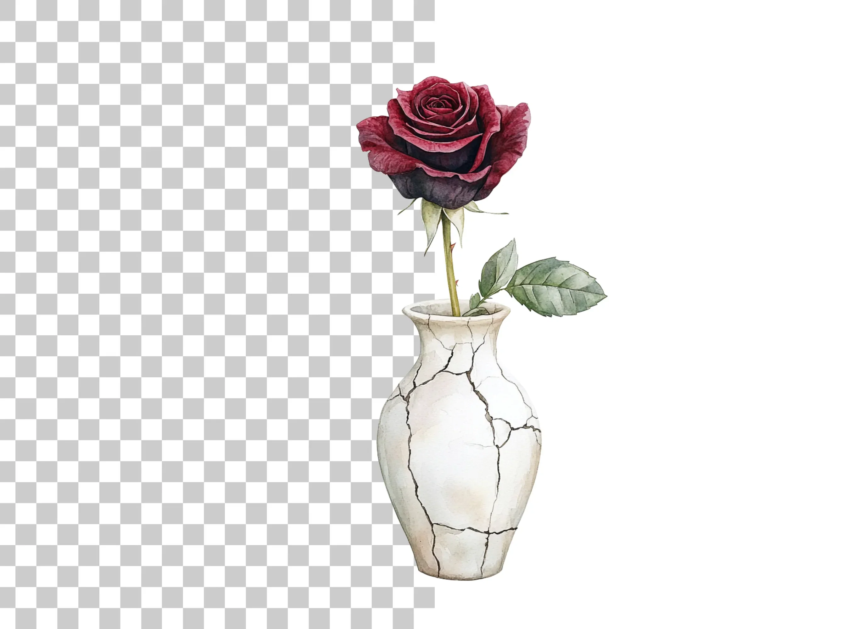 Dark Red Roses in Cracked Vases Clipart Bundle - Image 2
