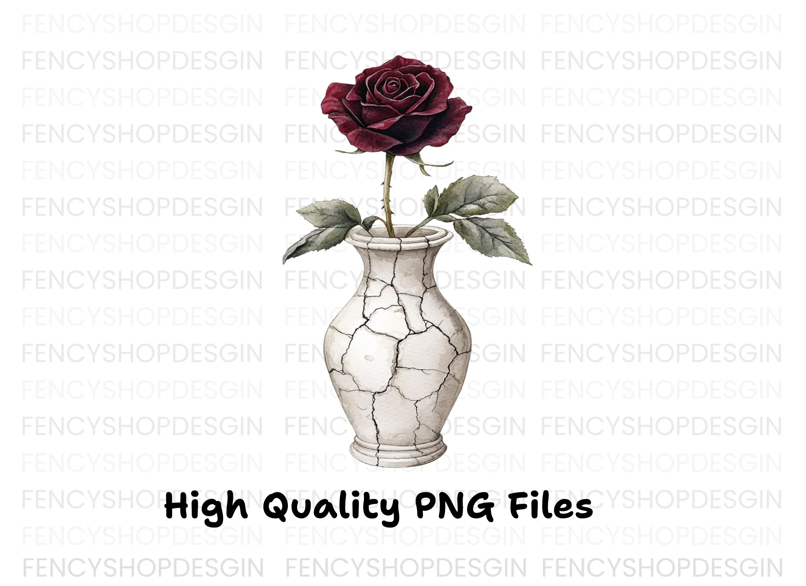 Dark Red Roses in Cracked Vases Clipart Bundle - Image 3