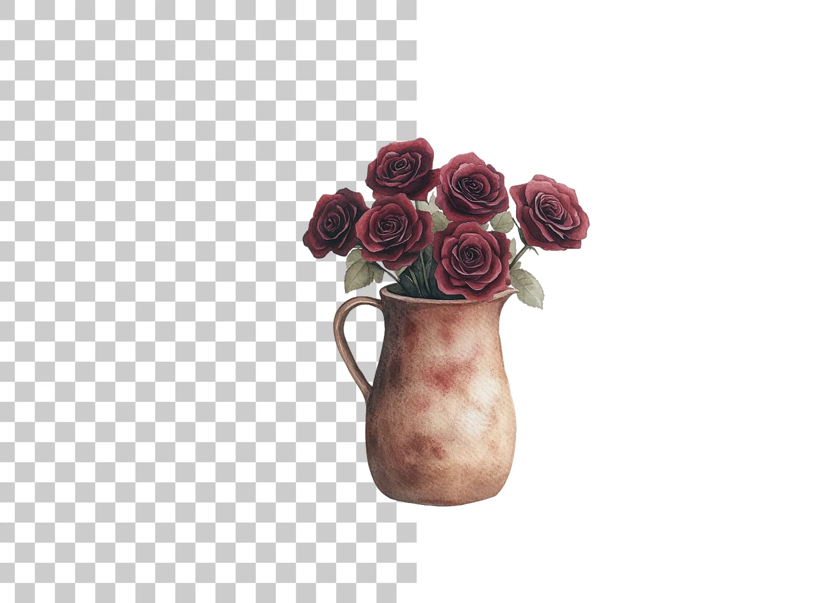 Dark Red Roses in Rustic Pitchers Clipart Bundle - Image 2