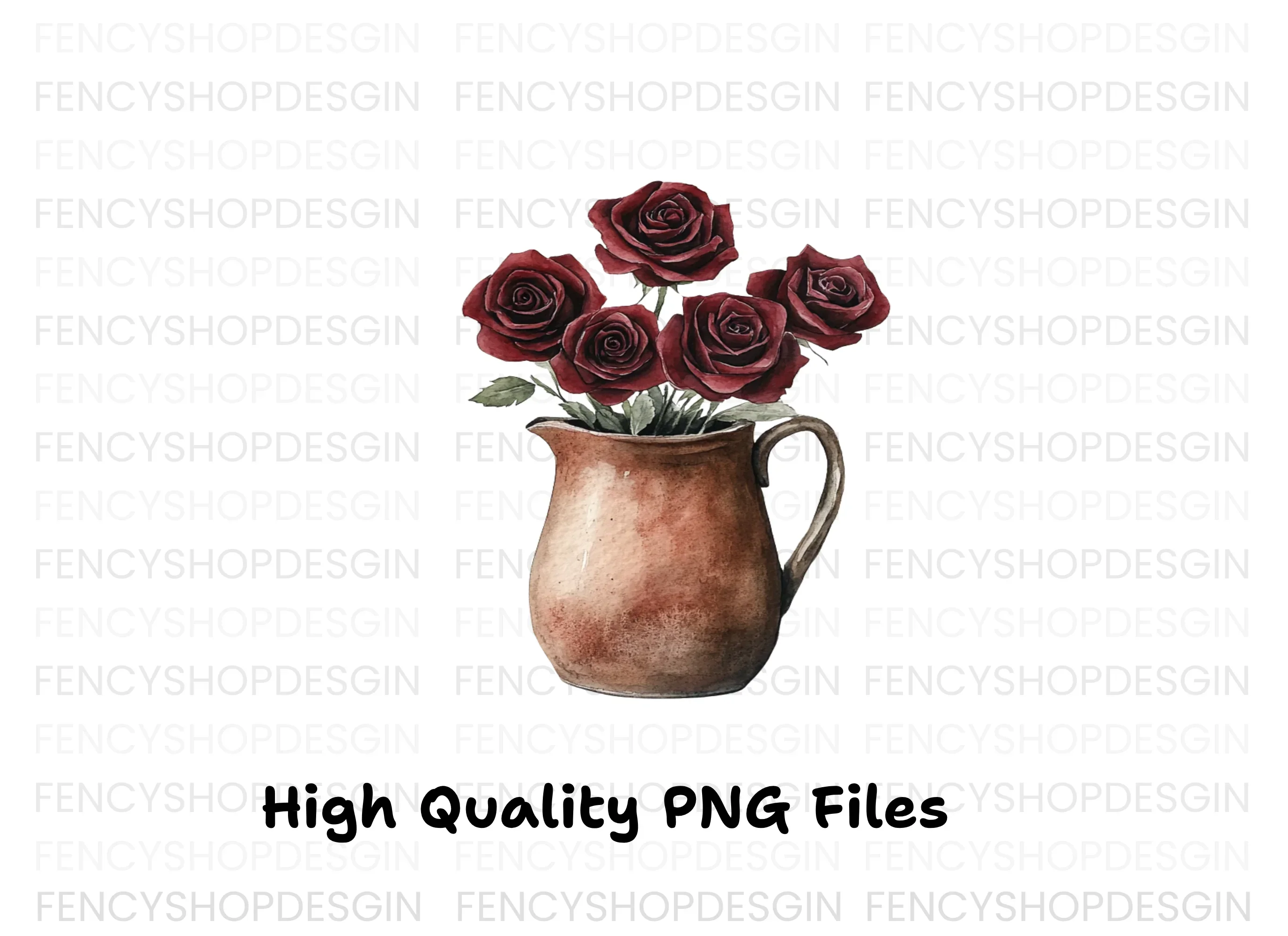 Dark Red Roses in Rustic Pitchers Clipart Bundle - Image 3