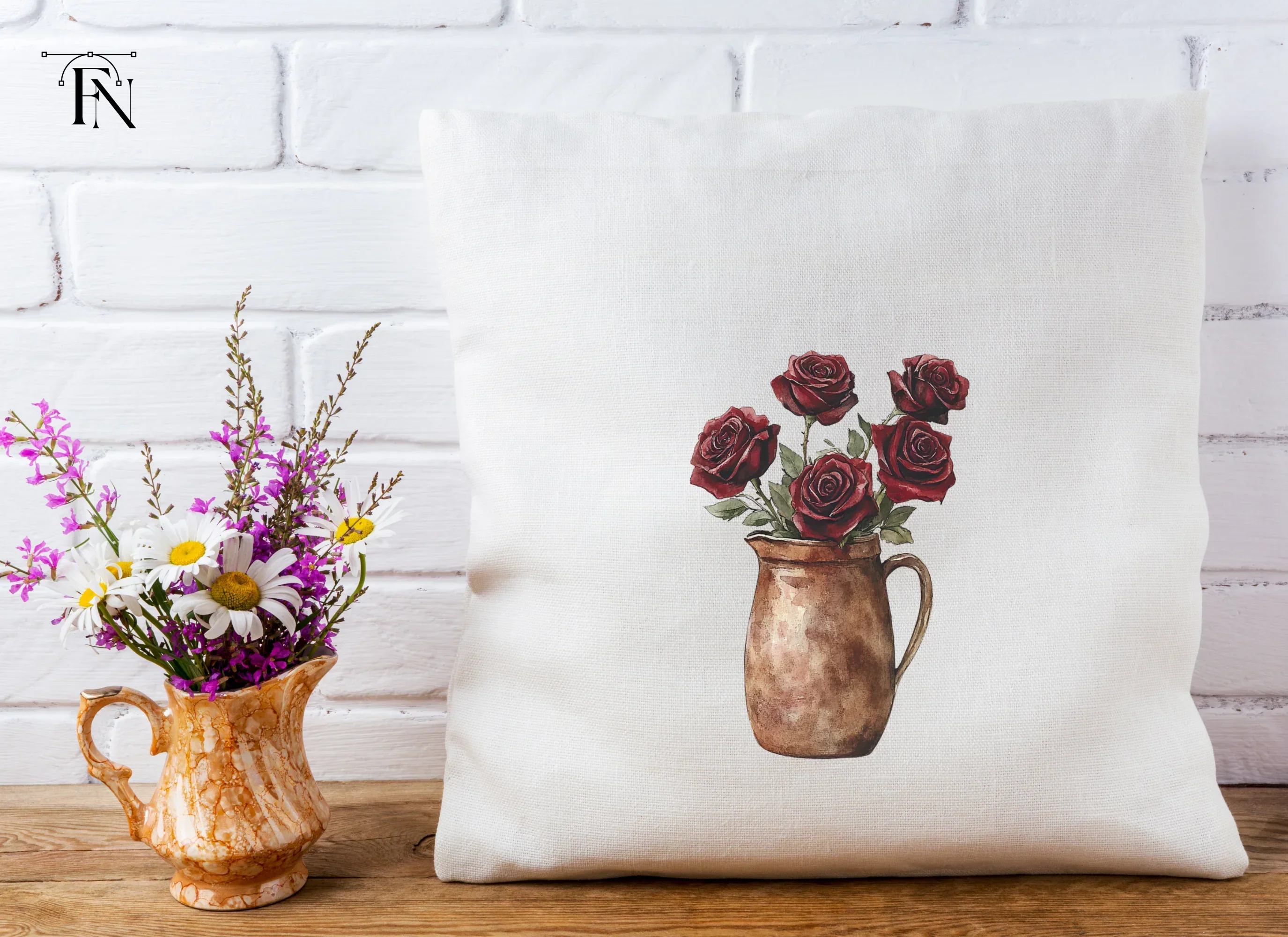 Dark Red Roses in Rustic Pitchers Clipart Bundle - Image 5