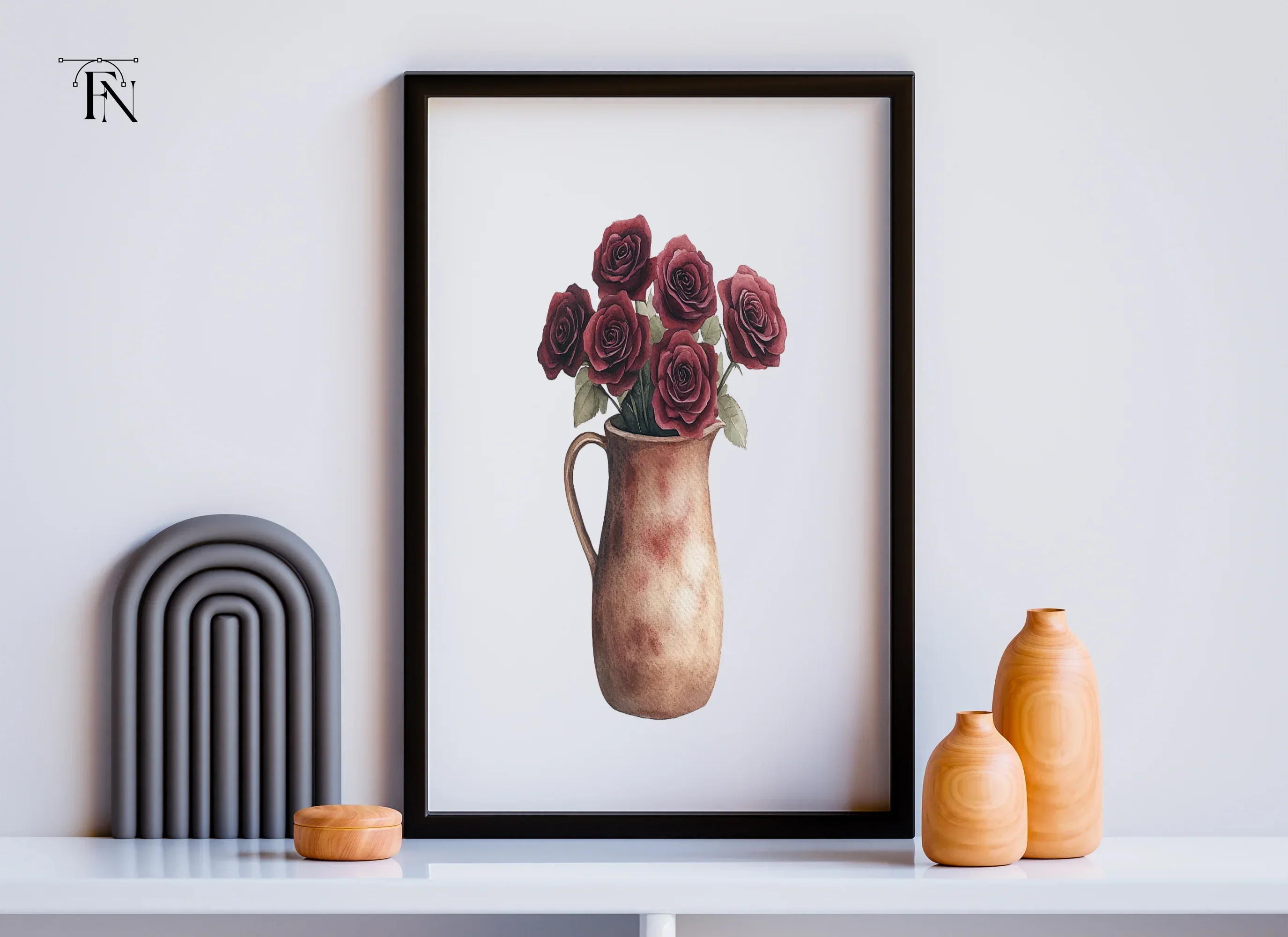 Dark Red Roses in Rustic Pitchers Clipart Bundle - Image 6