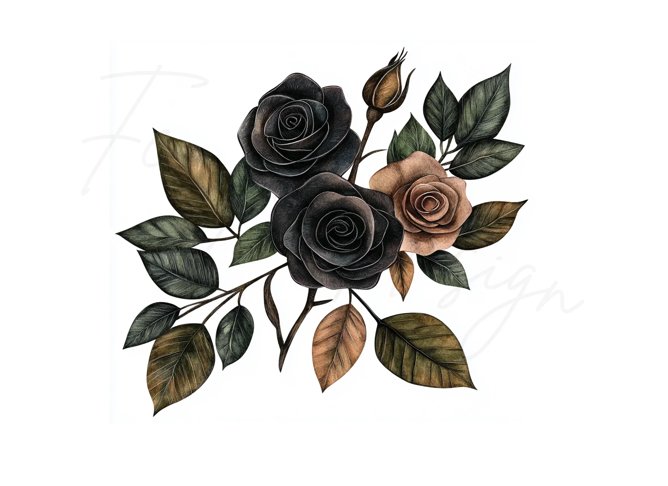 Dark Romantic Rose Bouquets Clipart Bundle - Image 2