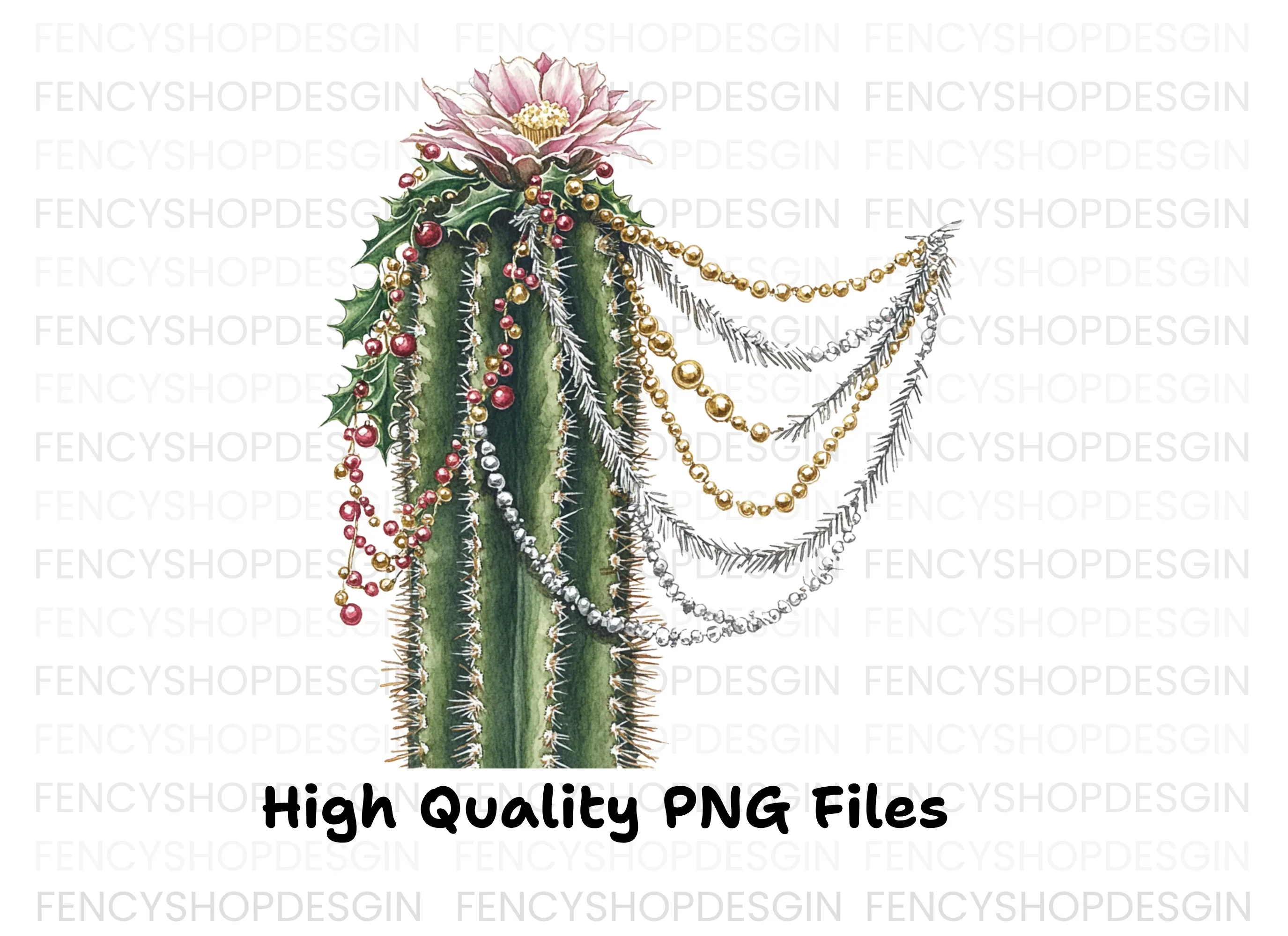 Decorated Christmas Cactus Clipart Bundle - Image 3