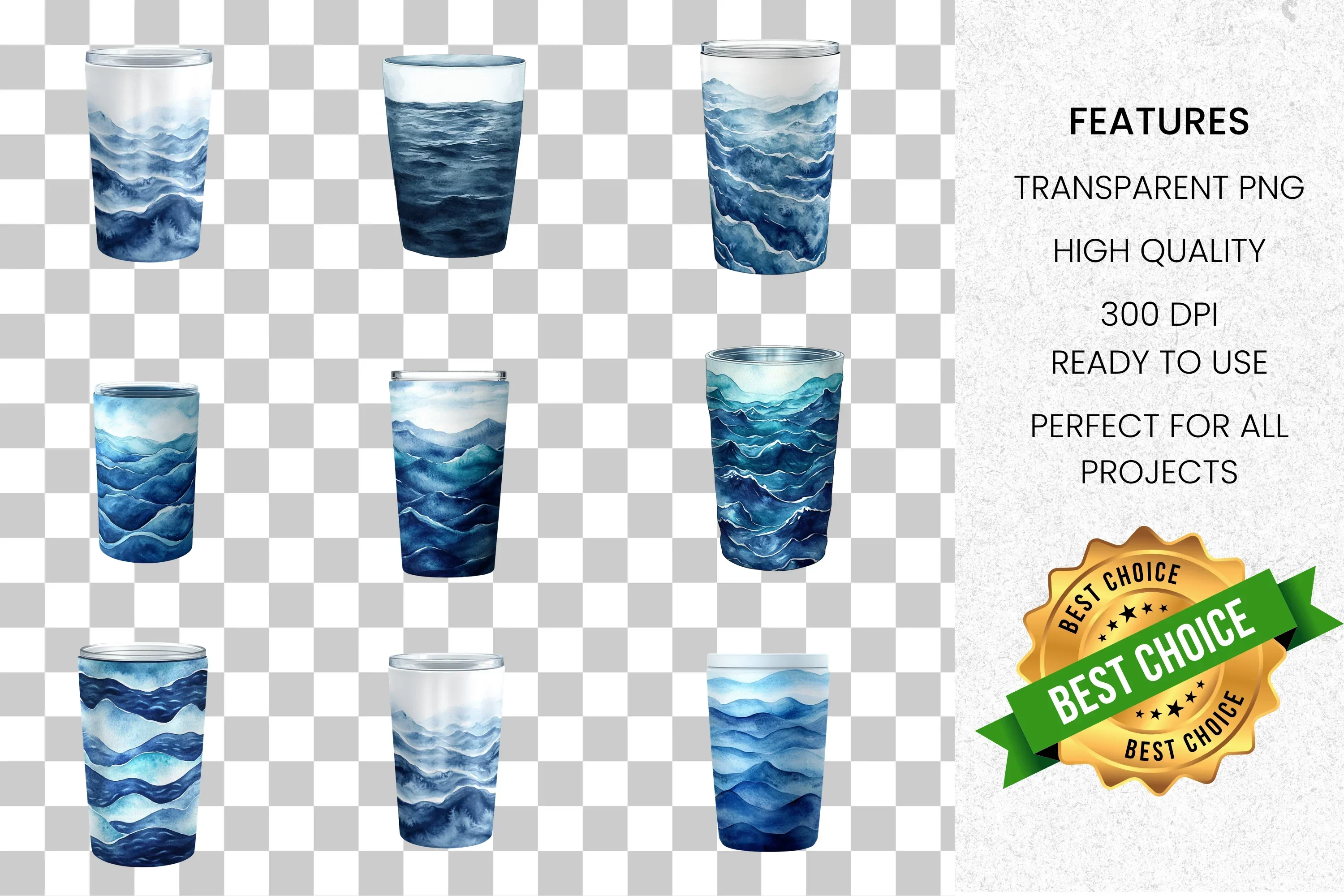 Deep Blue Ocean Wave Tumbler Designs Clipart Bundle - Image 2