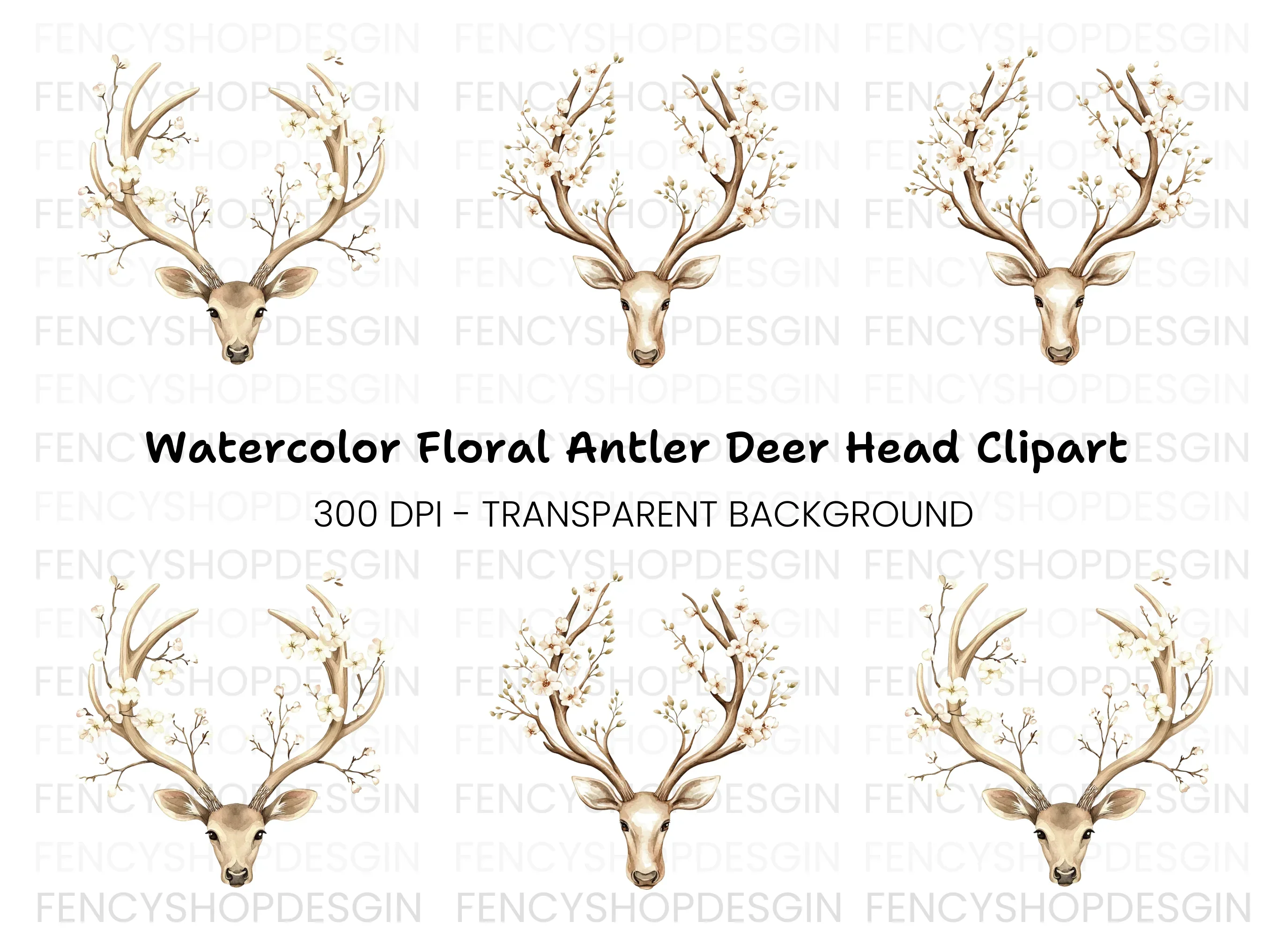 Deer Antlers with Flowers Clipart Bundle