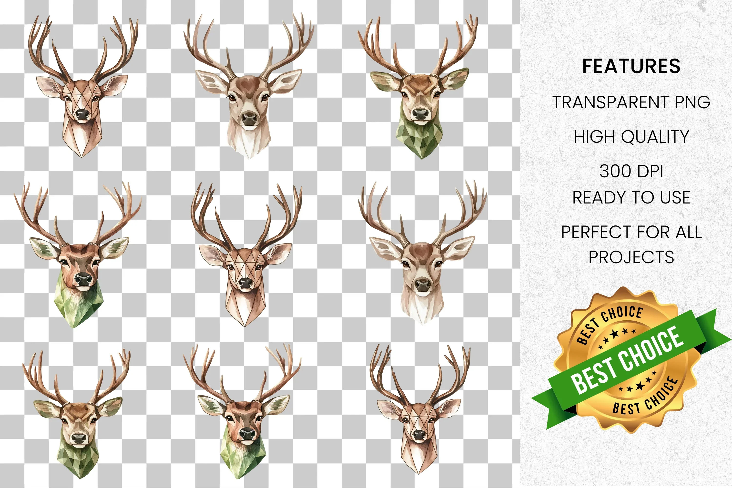 Deer Head Clipart Bundle - Image 2