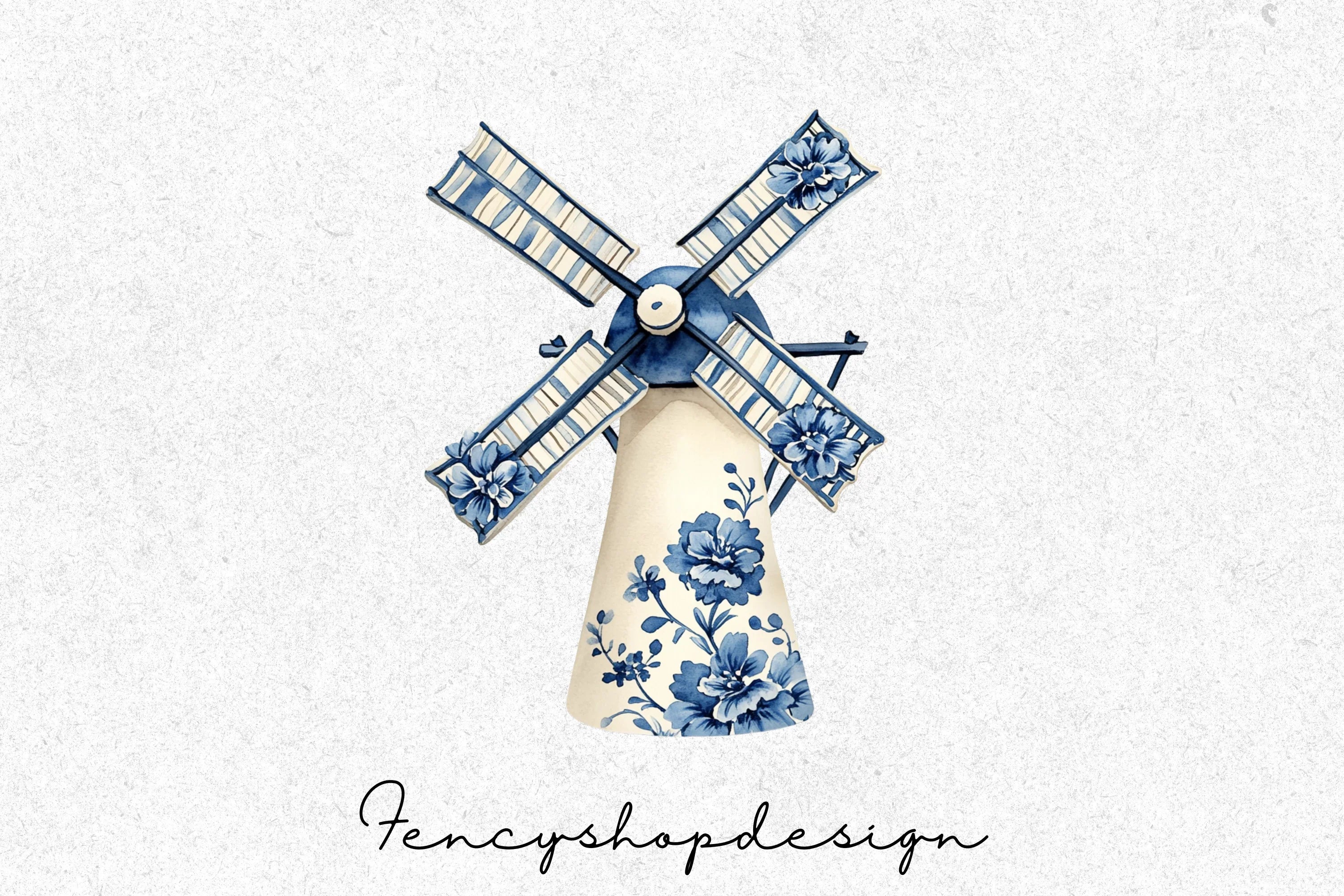 Delft Blue Windmill Clipart Bundle - Image 4
