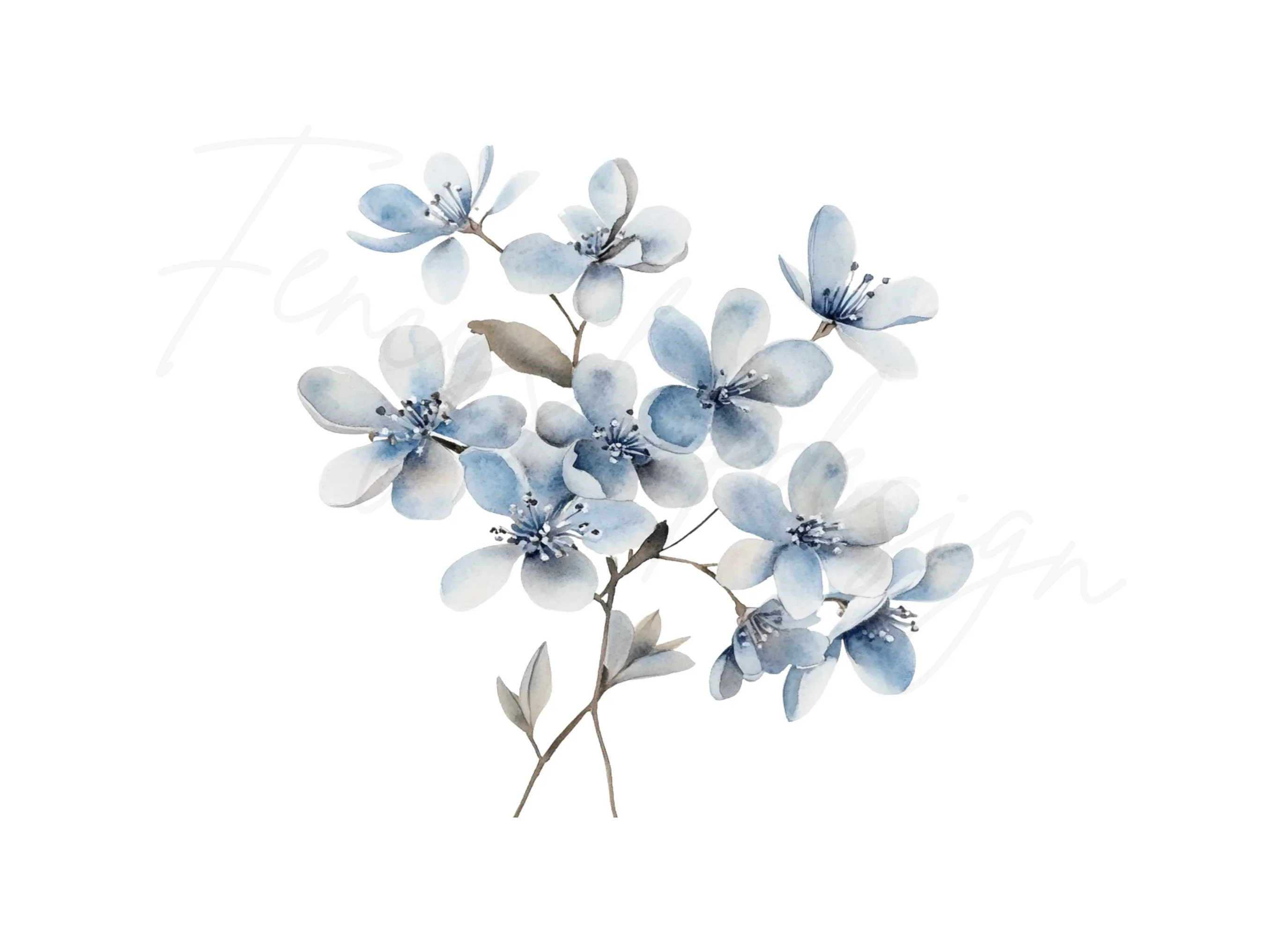 Delicate Blue Floral Clipart Bundle - Image 2