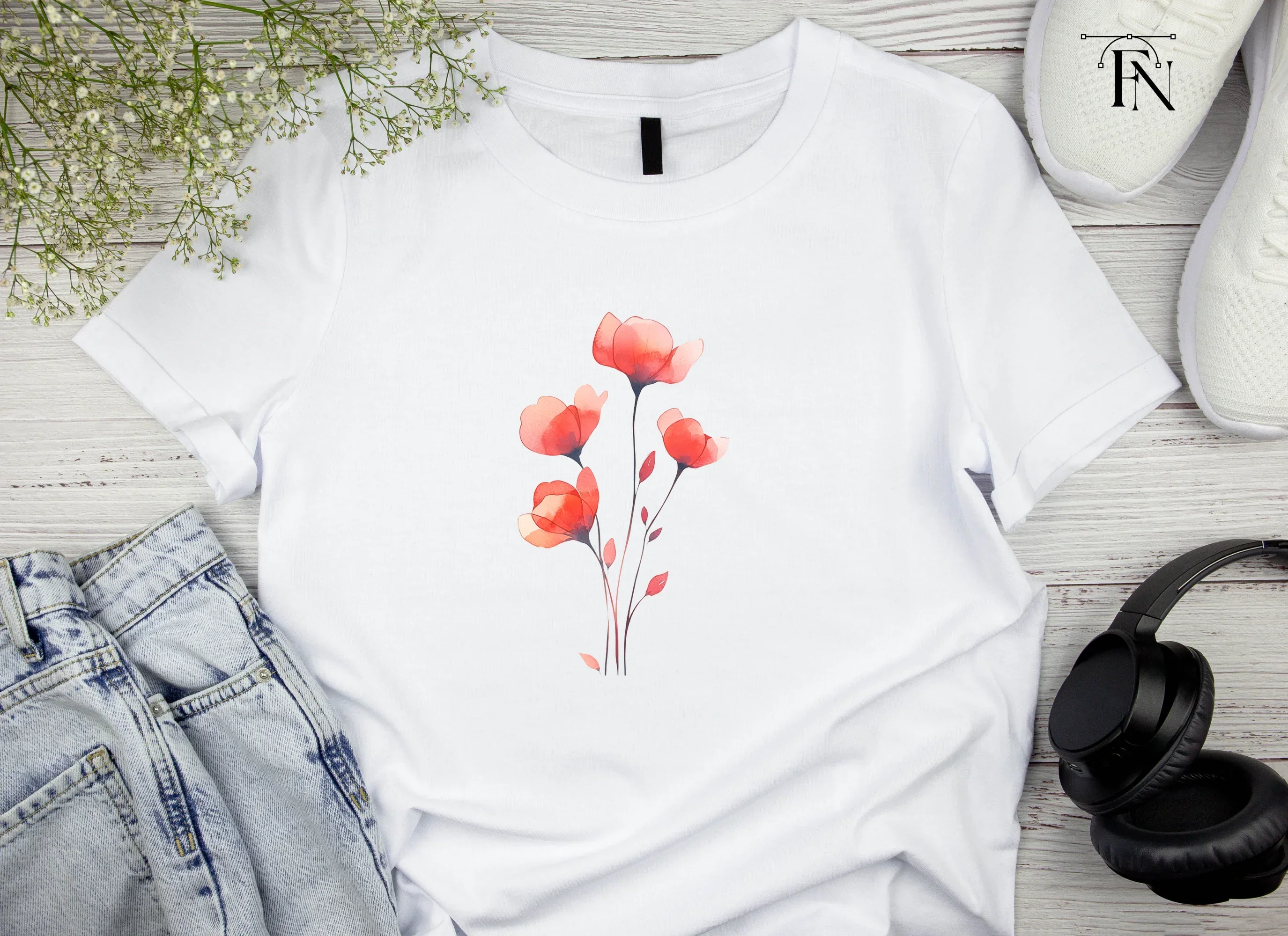 Delicate Red Flowers Clipart Bundle - Image 4