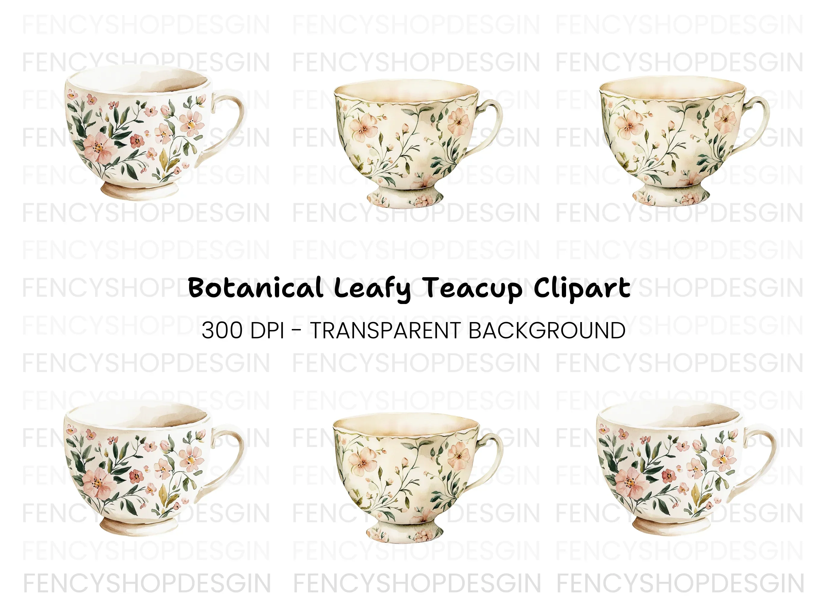 Delicate Teacups Clipart Bundle