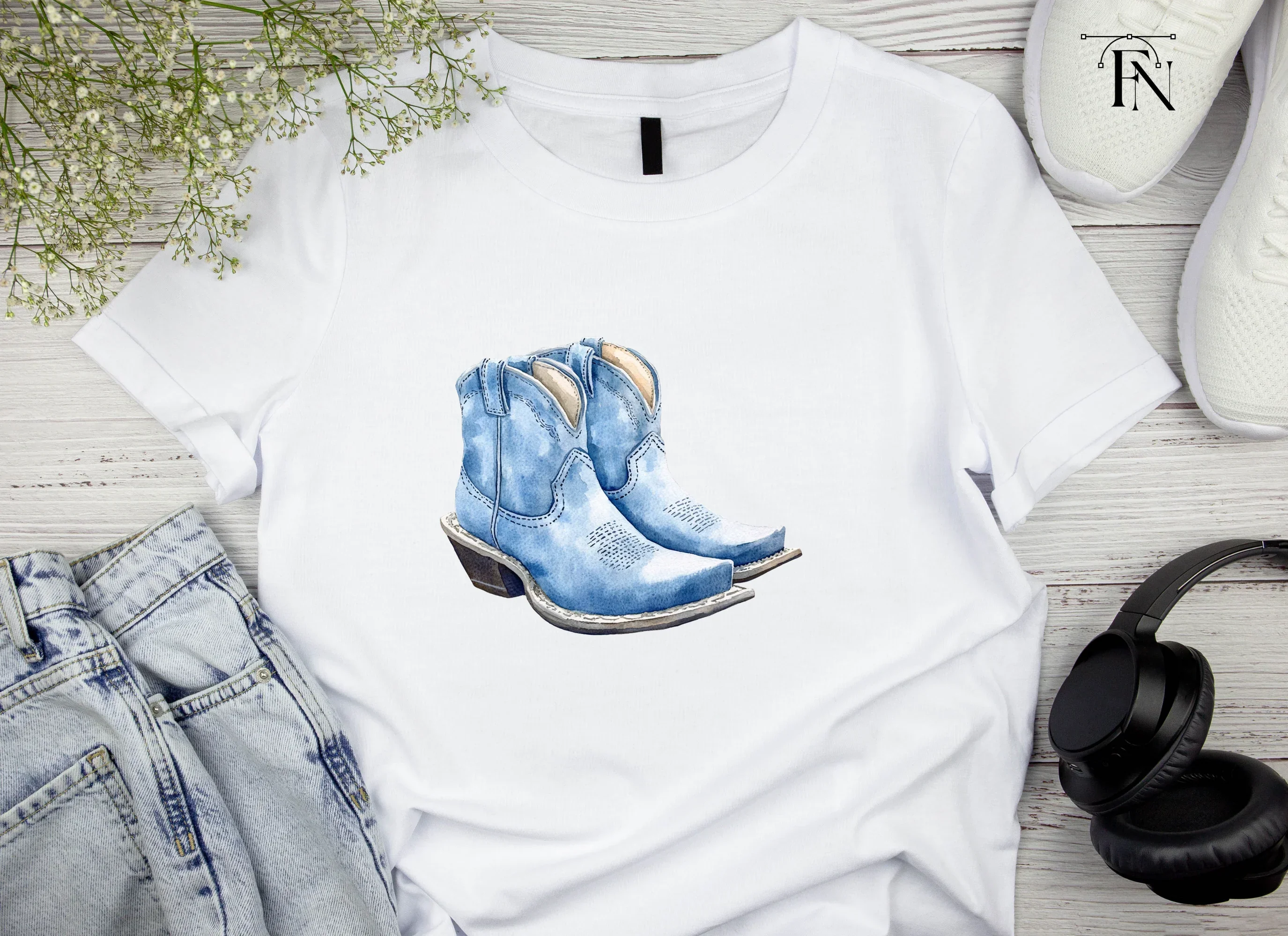 Denim Blue Cowboy Boots Clipart Bundle - Image 4