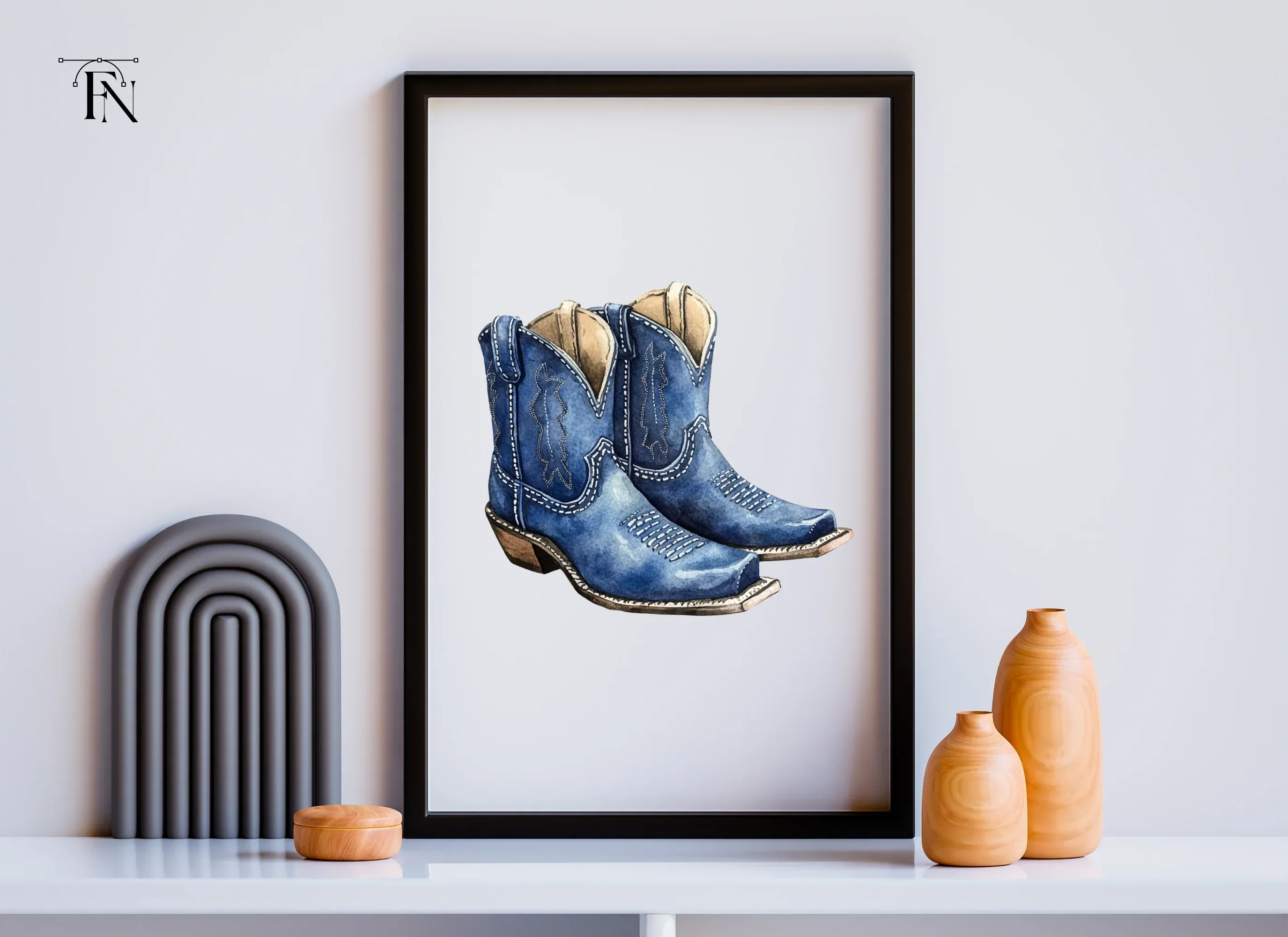 Denim Blue Cowboy Boots Clipart Bundle - Image 6