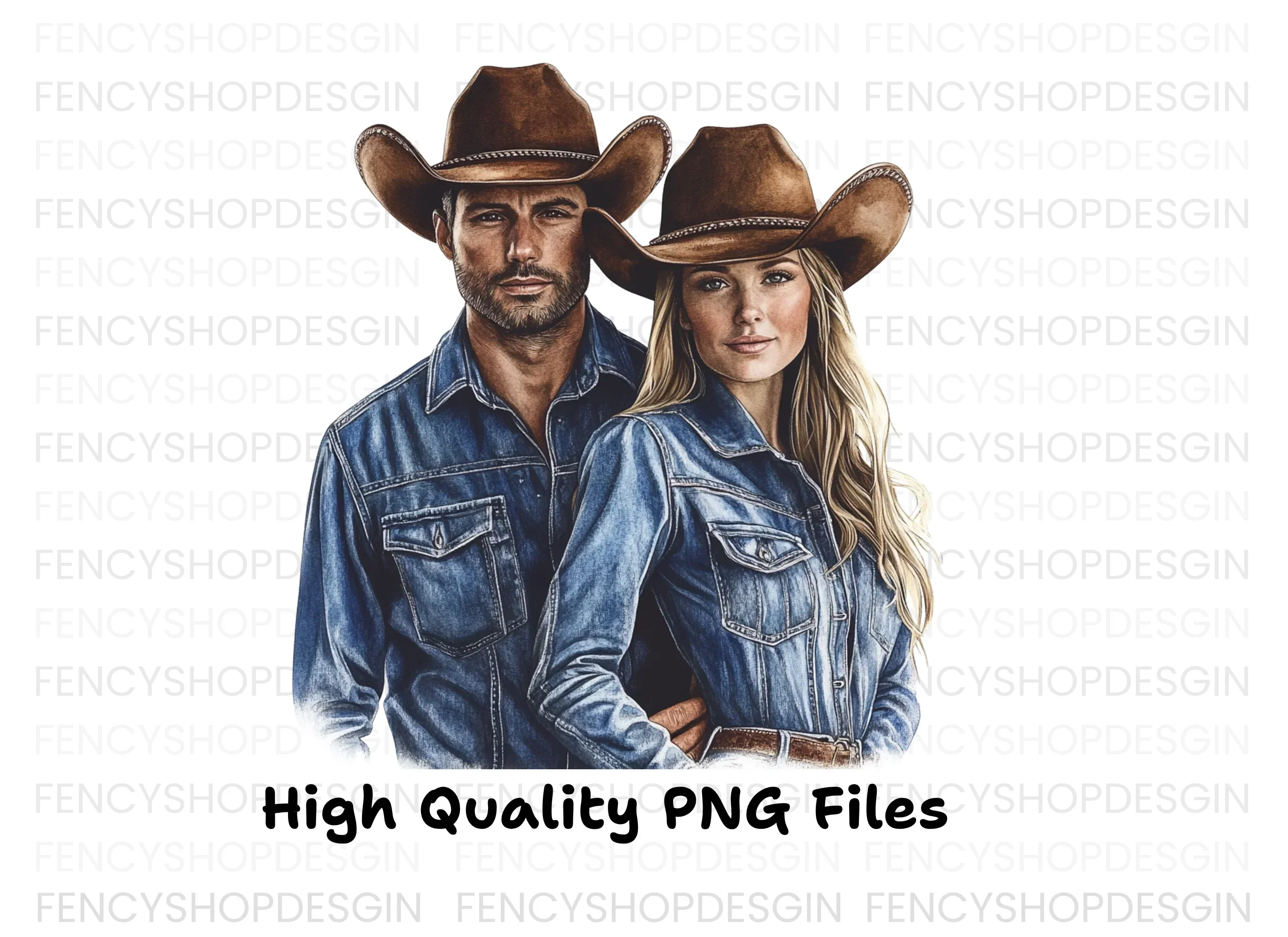 Denim Cowboy Couples Clipart Bundle - Image 3