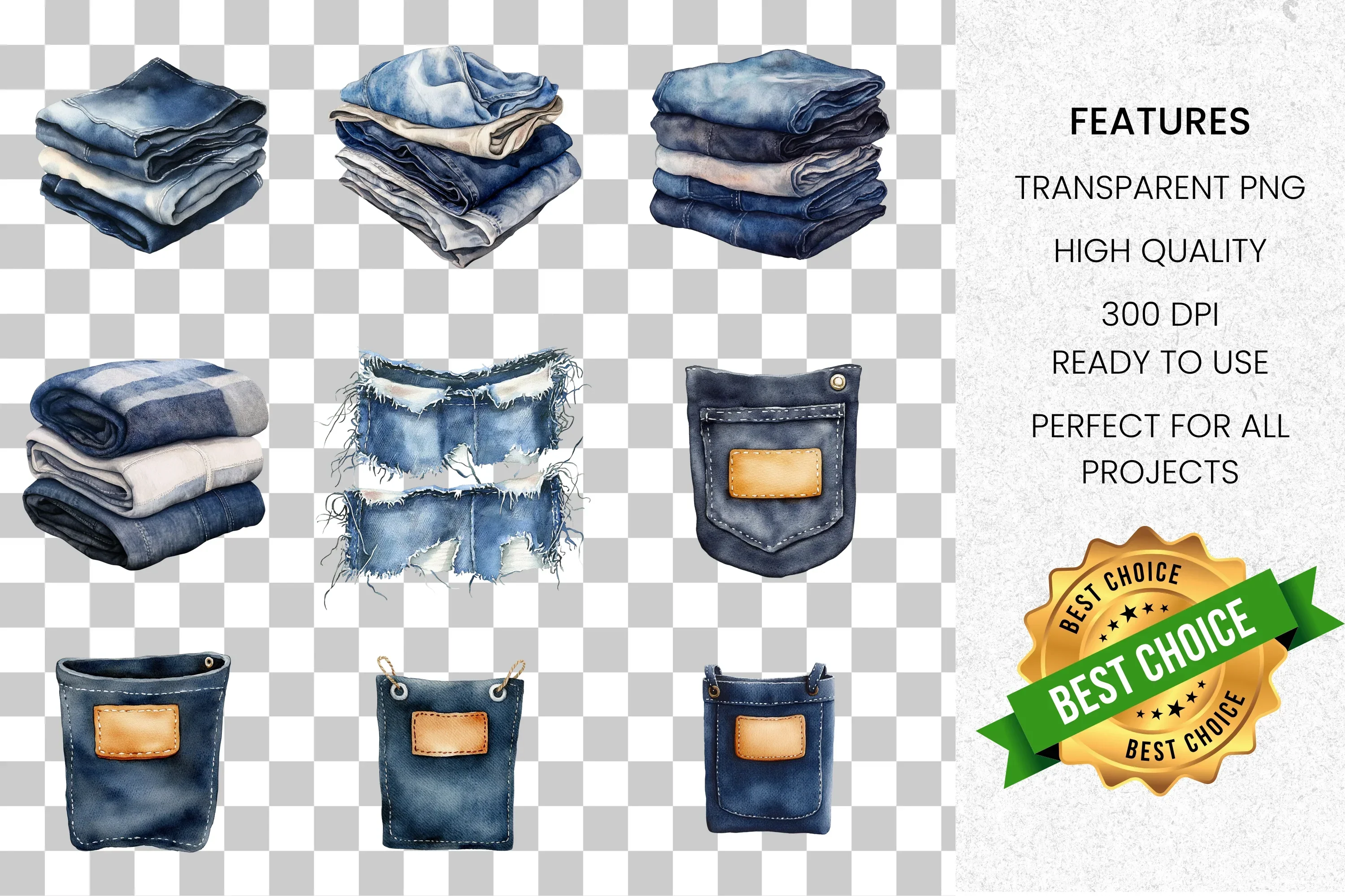 Denim Jeans Clipart Bundle - Image 2