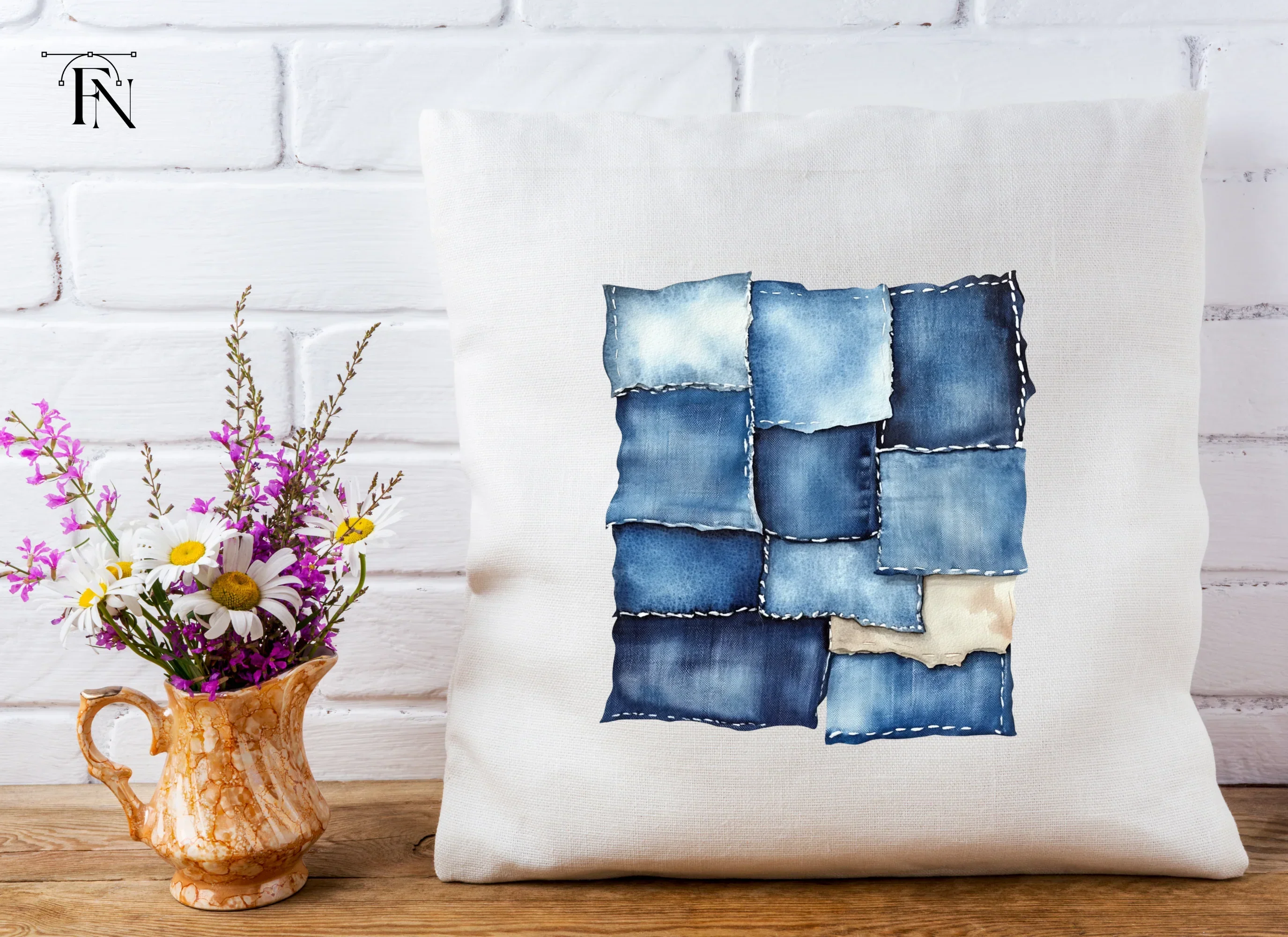 Denim Patchwork Patterns Clipart Bundle - Image 3