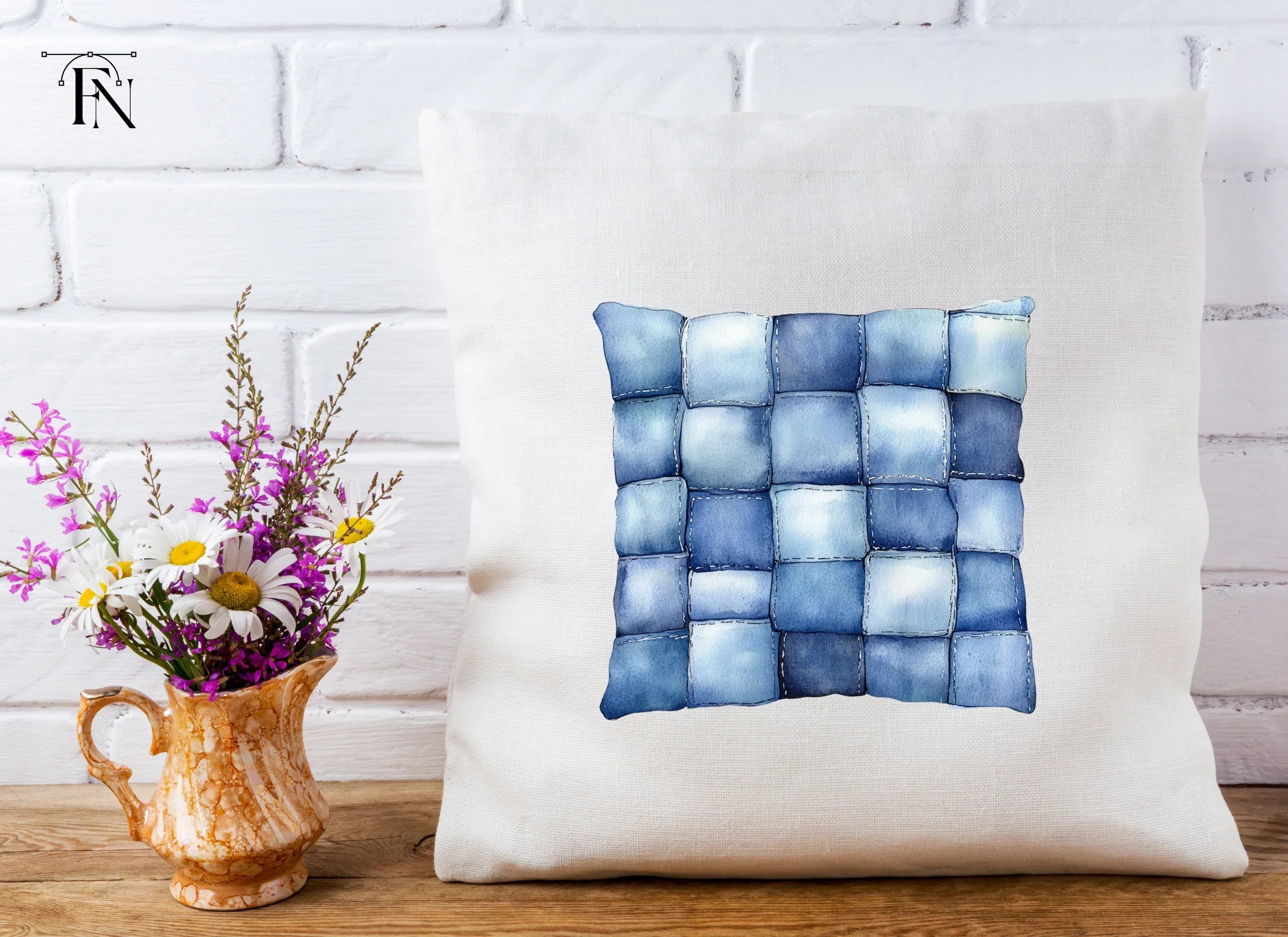 Denim Patchwork Pillow Clipart Bundle - Image 5