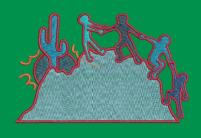 Desert Teamwork Figures Climbing Mountain Embroidery Design