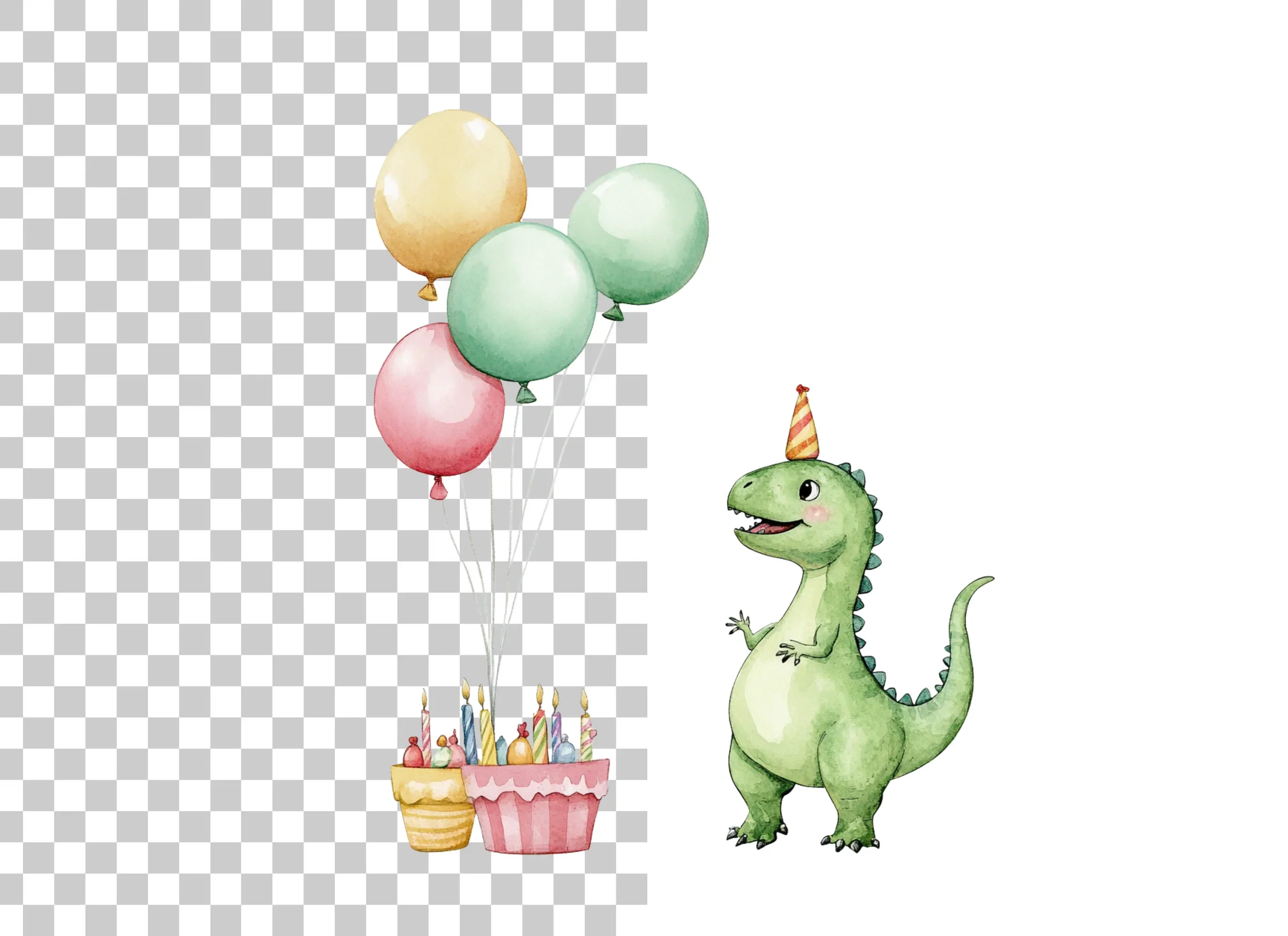 Dinosaur Birthday Cake Balloons Clipart Bundle - Image 2