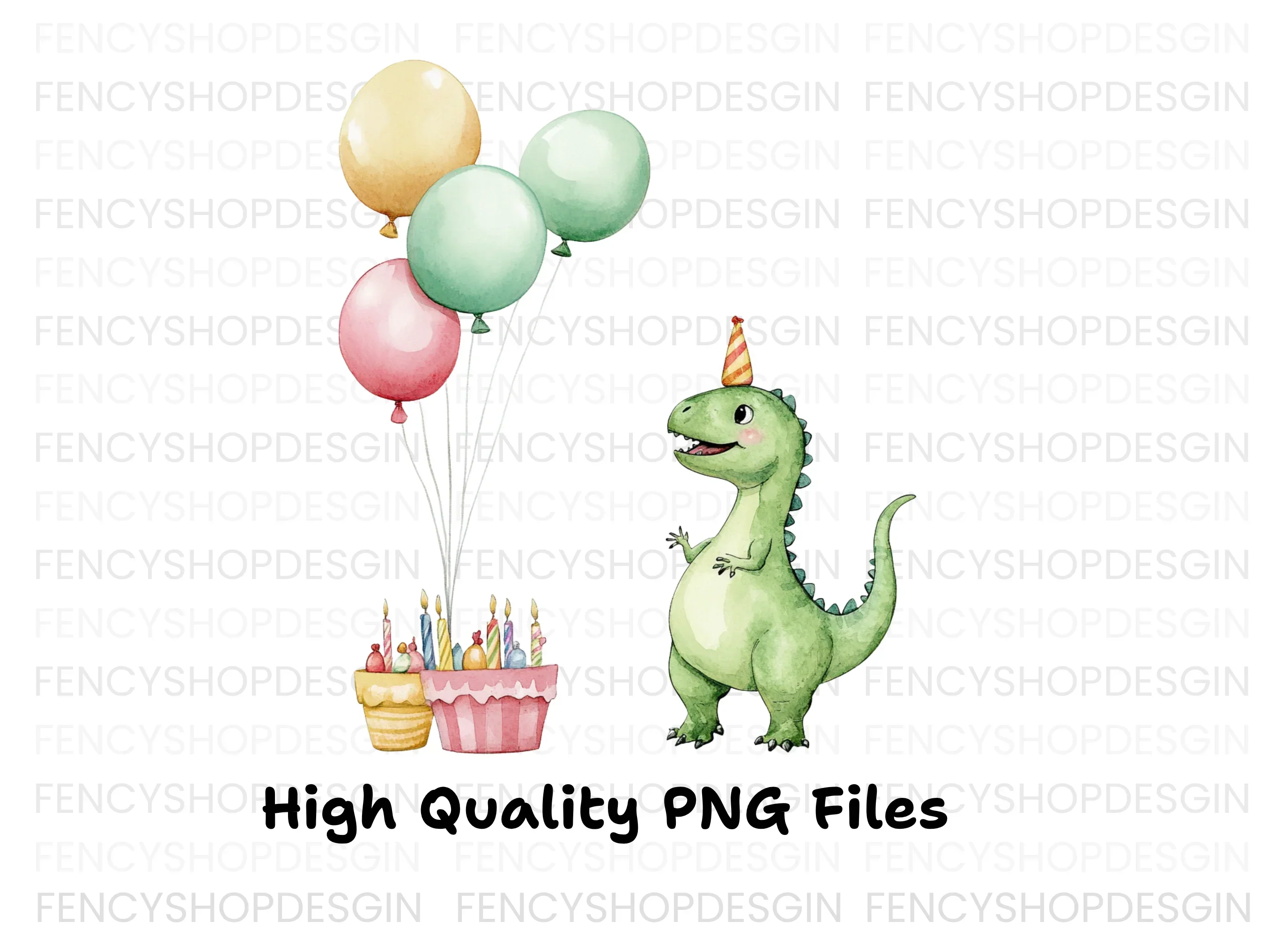 Dinosaur Birthday Cake Balloons Clipart Bundle - Image 3