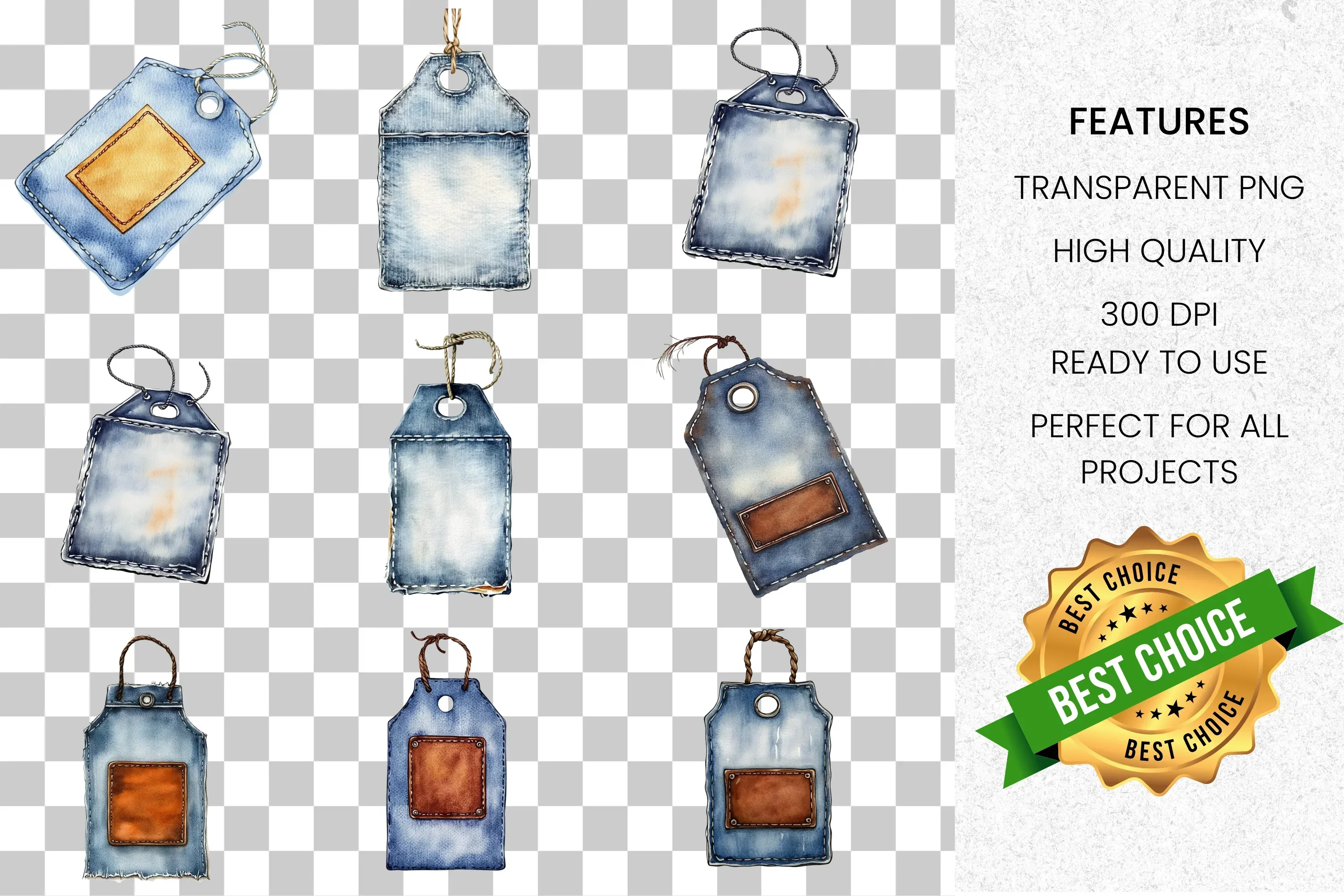 Distressed Denim Tags Clipart Bundle - Image 8