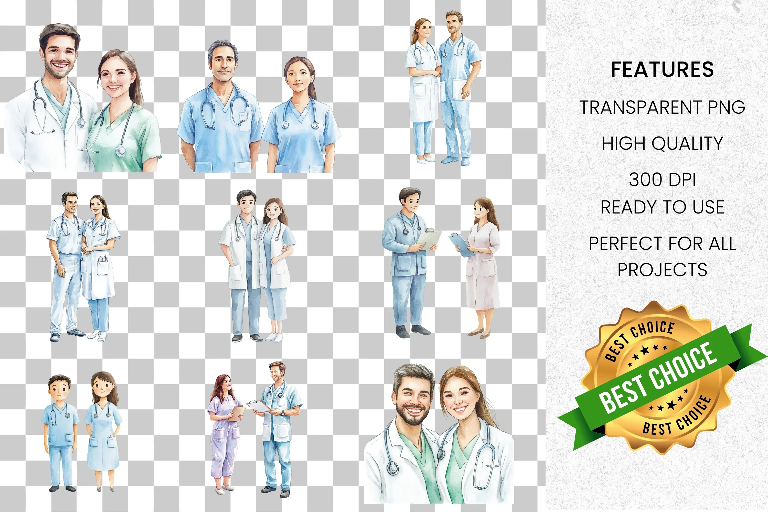 Diverse Medical Staff Clipart Bundle - Image 8