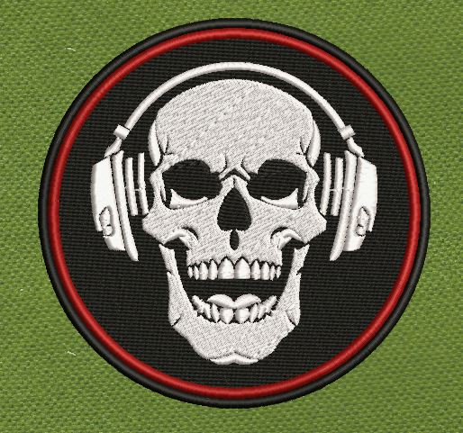 Dj Skull White & Red Embroidery Design