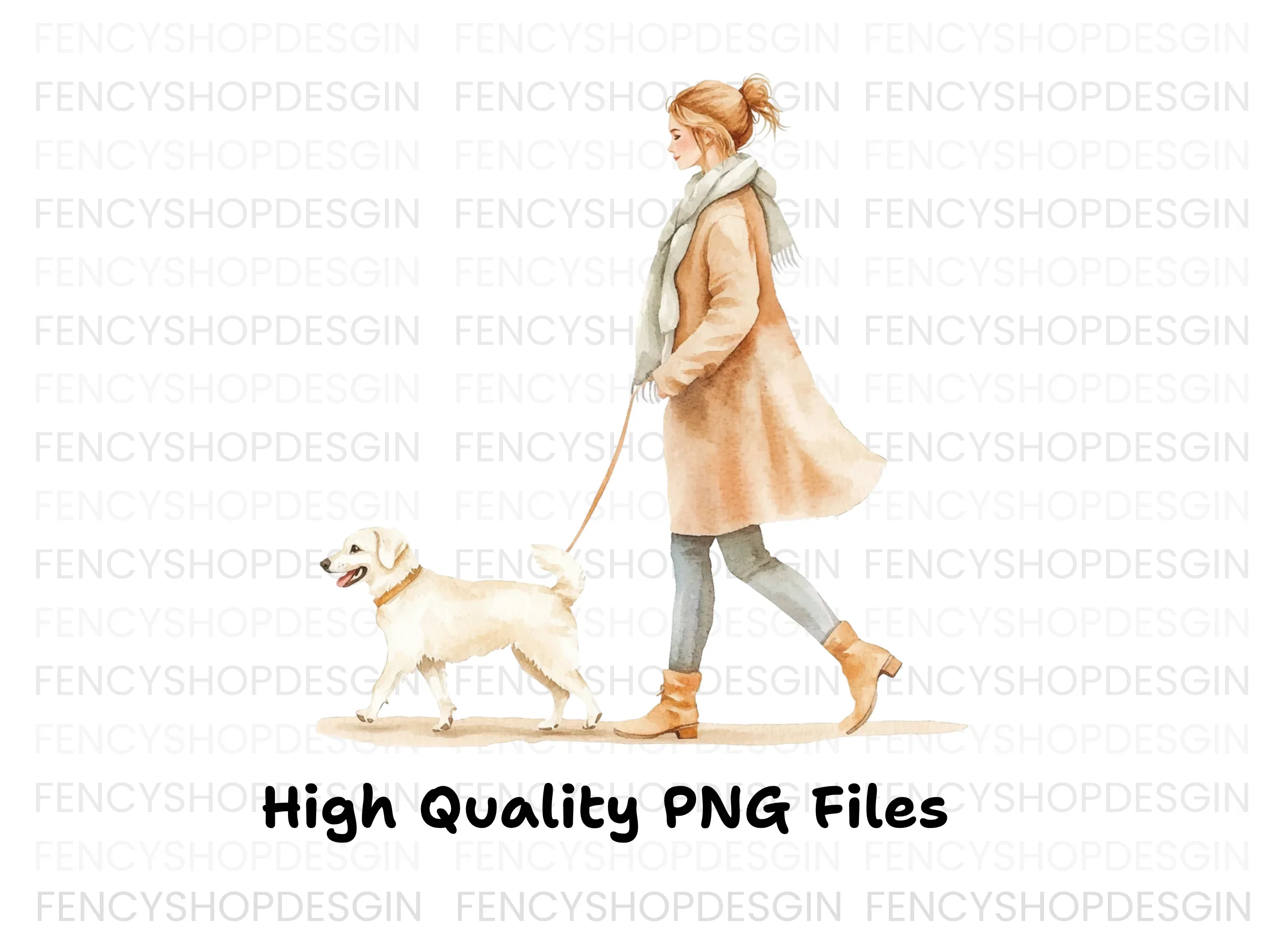 Dog Walking Woman Clipart Bundle - Image 2