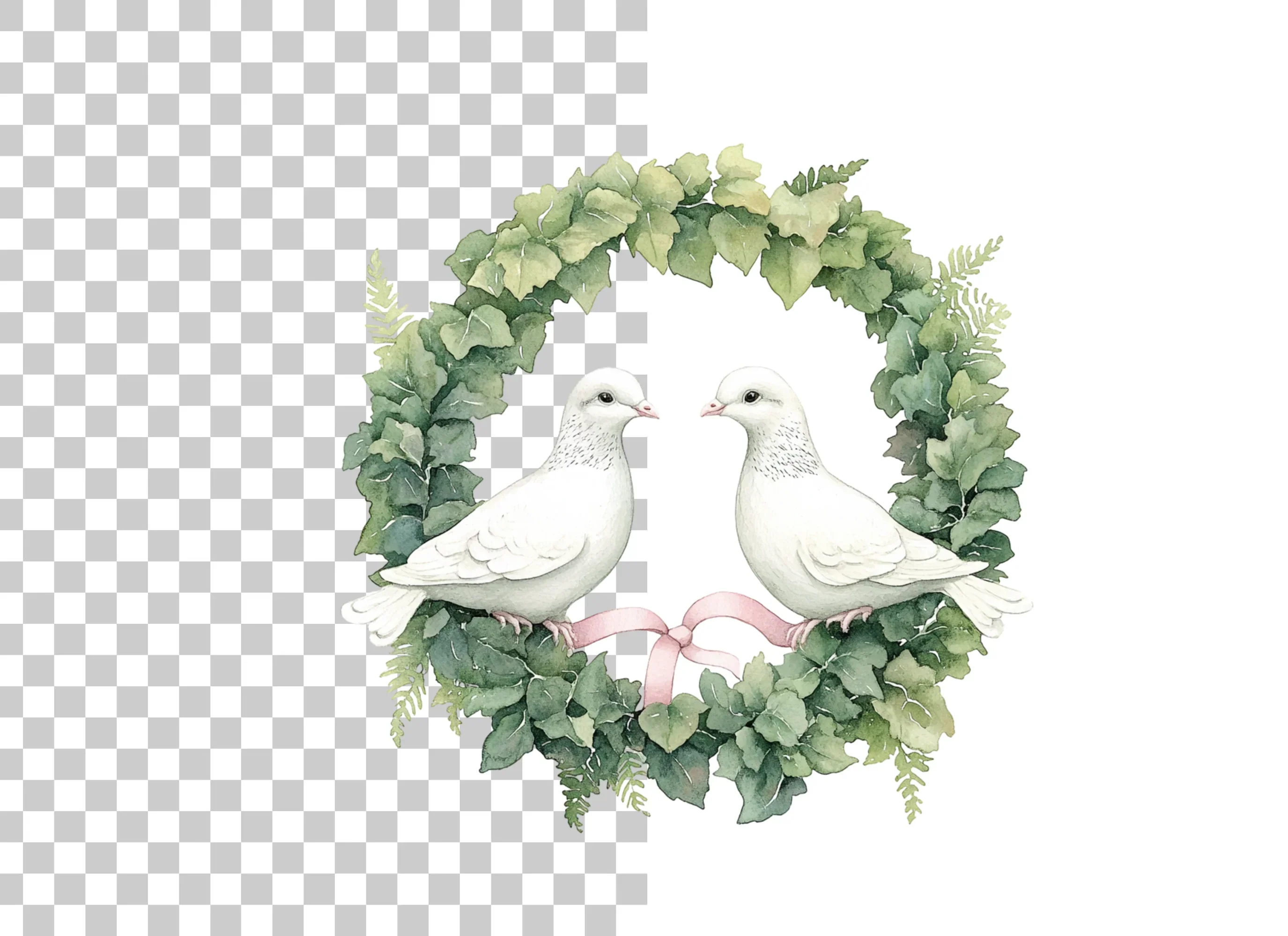 Doves in Greenery Wreath Clipart Bundle - Image 6