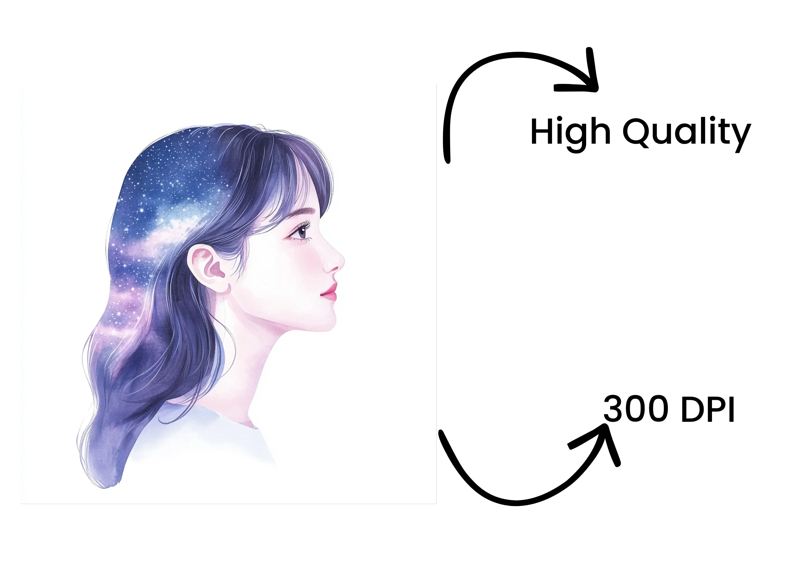 Dreamy Galaxy Hair Girl Clipart Bundle - Image 4