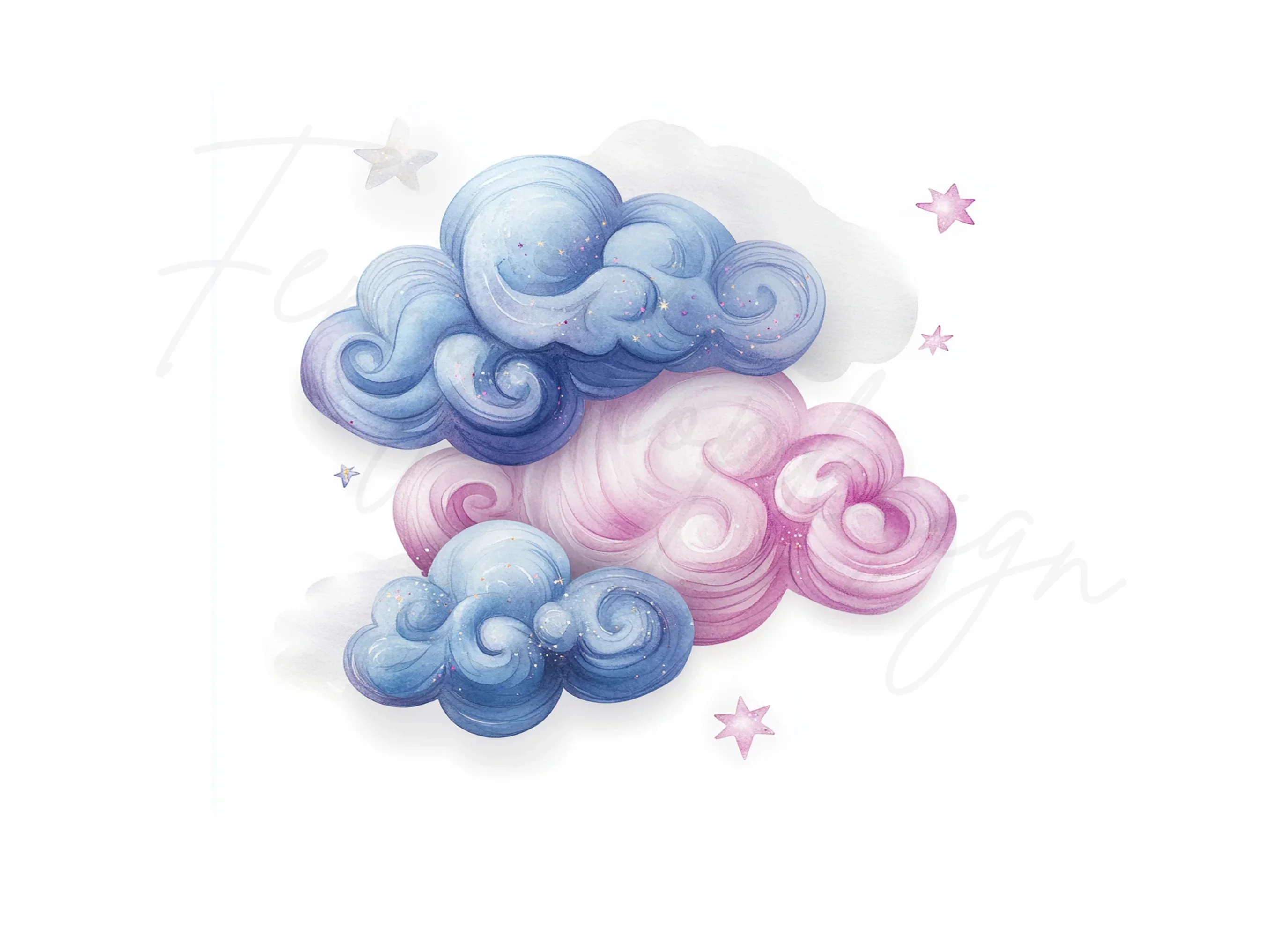 Dreamy Pastel Clouds and Stars Clipart Bundle - Image 2