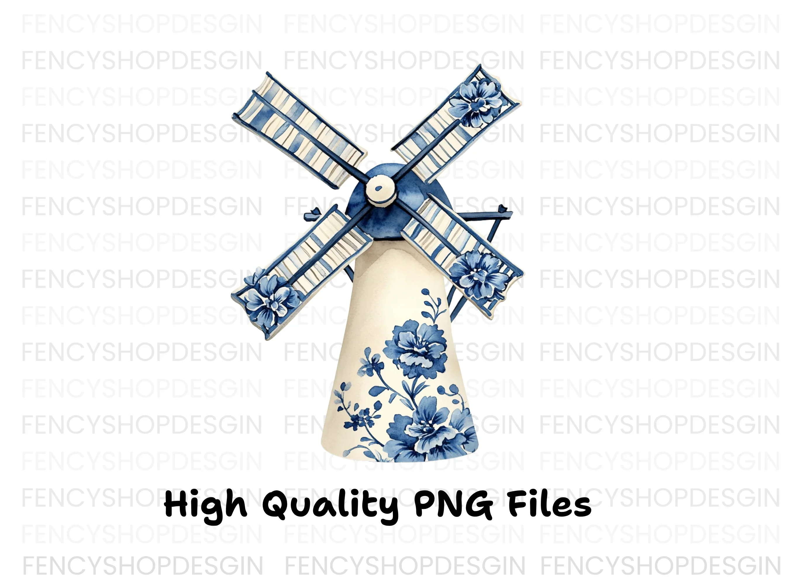 Dutch Windmill Blue Floral Clipart Bundle - Image 4