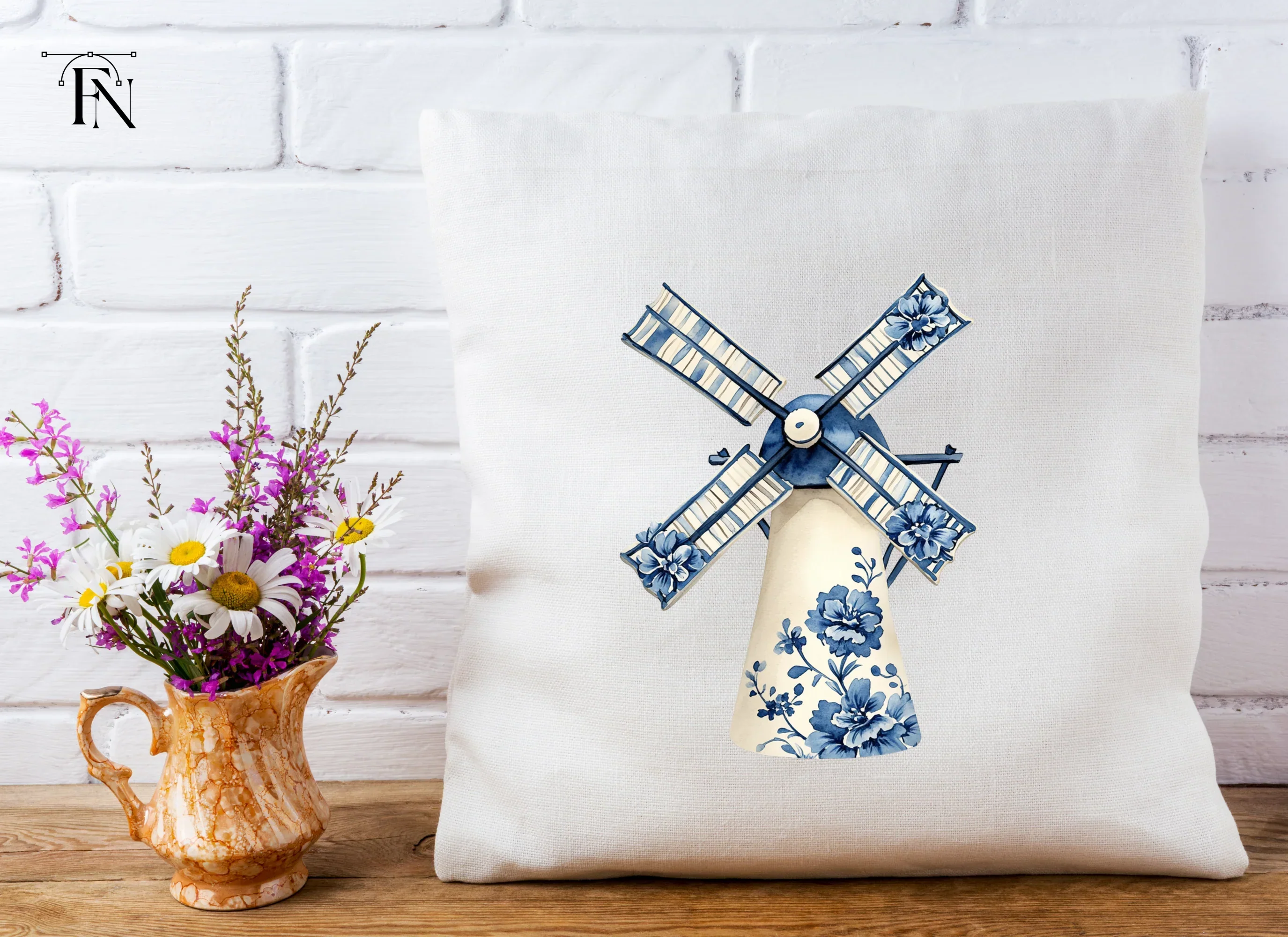 Dutch Windmill Blue Floral Clipart Bundle - Image 5