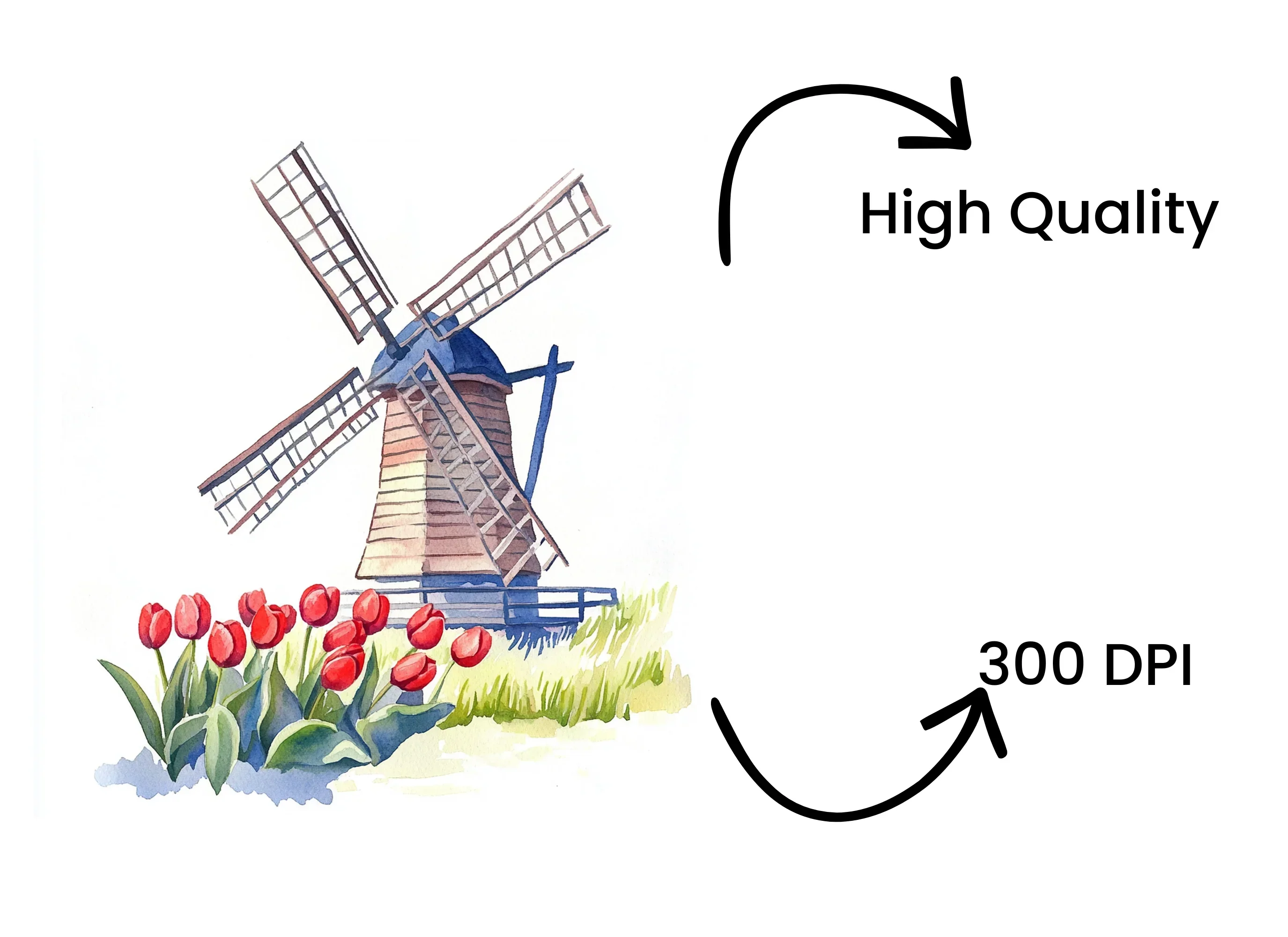Dutch Windmills and Red Tulips Clipart Bundle - Image 4