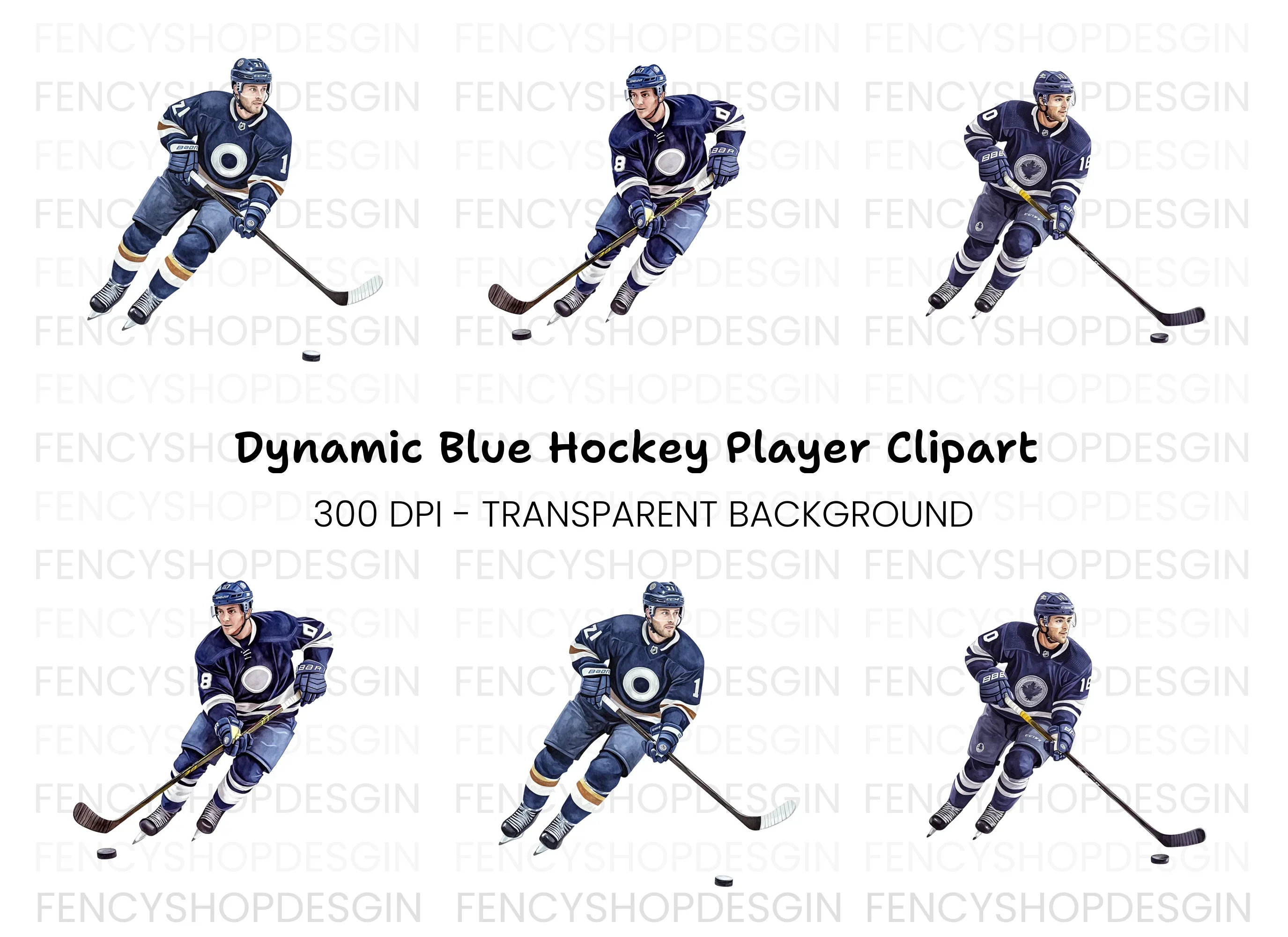 Dynamic Blue Hockey Players Clipart Bundle