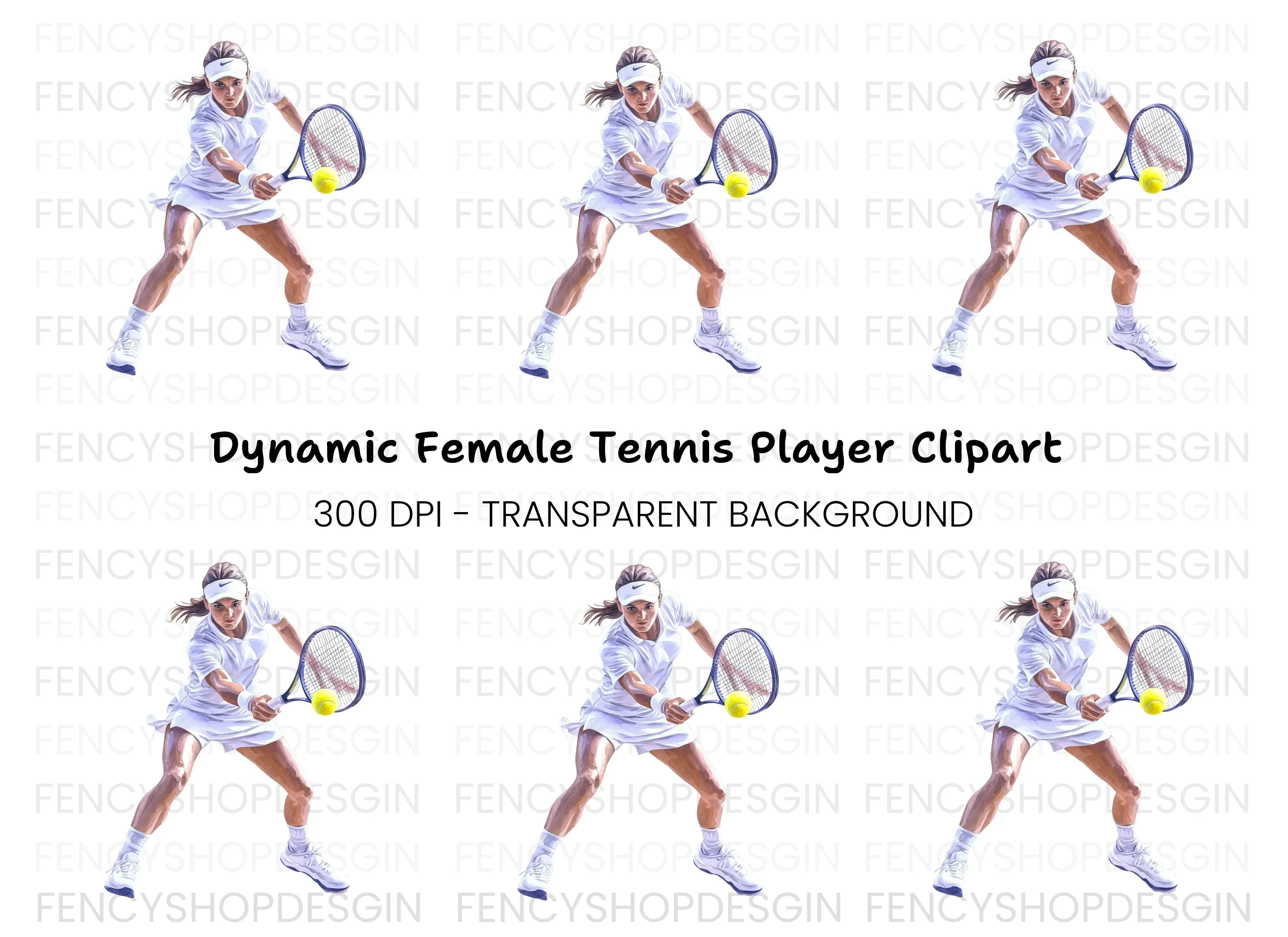 Dynamic Female Tennis Player Clipart Bundle