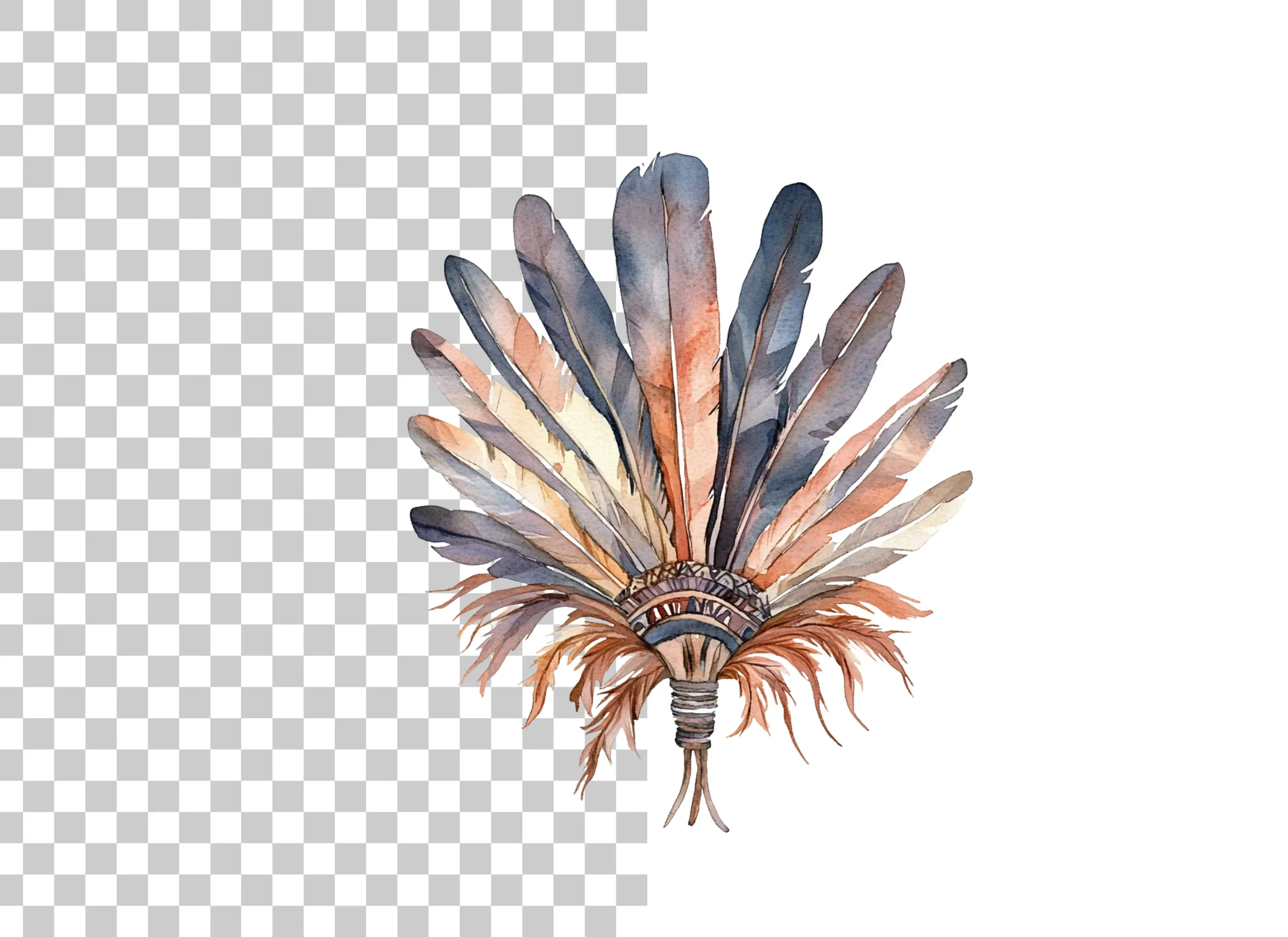 Earthy Toned Feather Headdress Clipart Bundle - Image 2