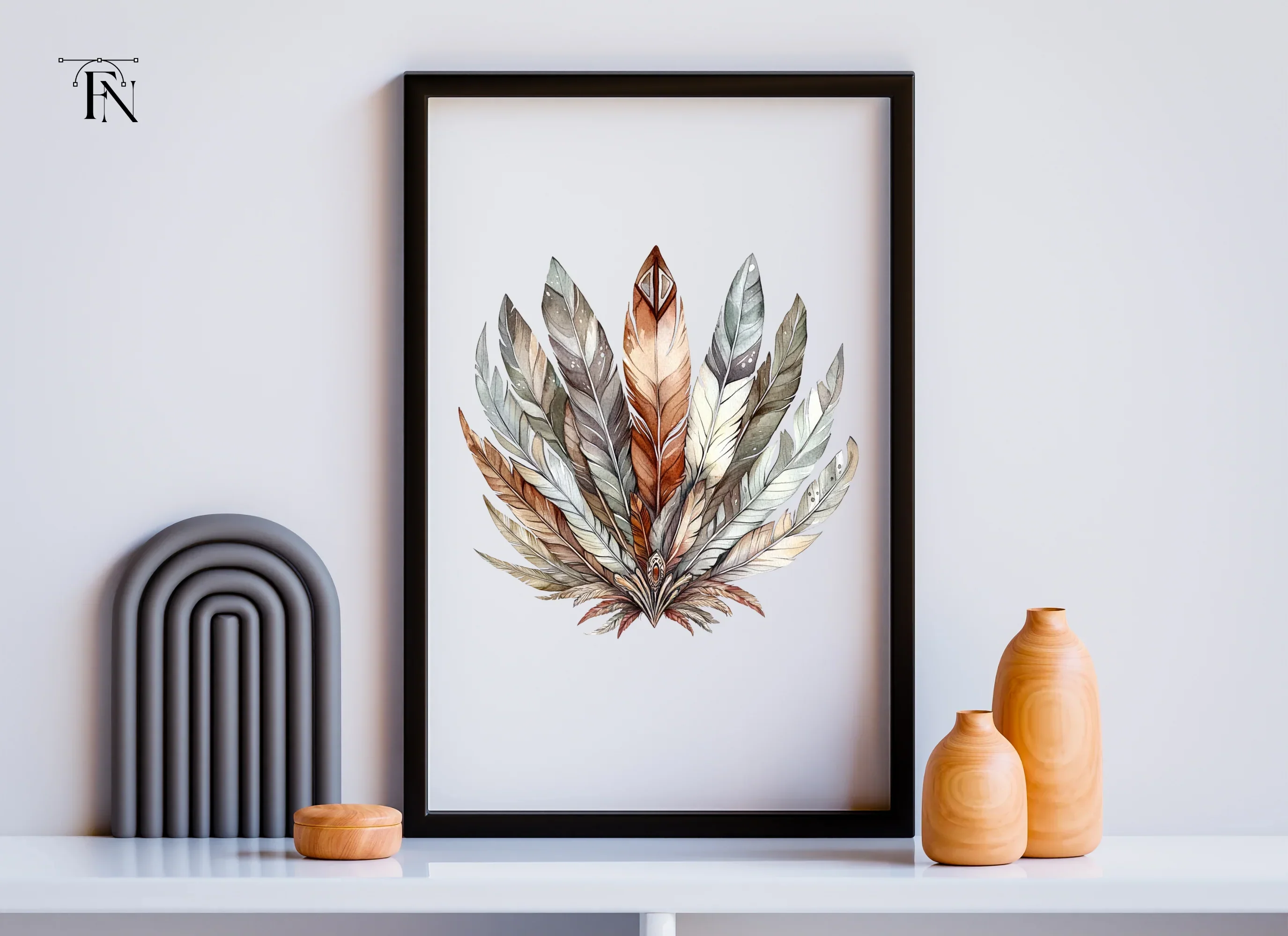 Earthy Toned Feather Headdress Clipart Bundle - Image 7