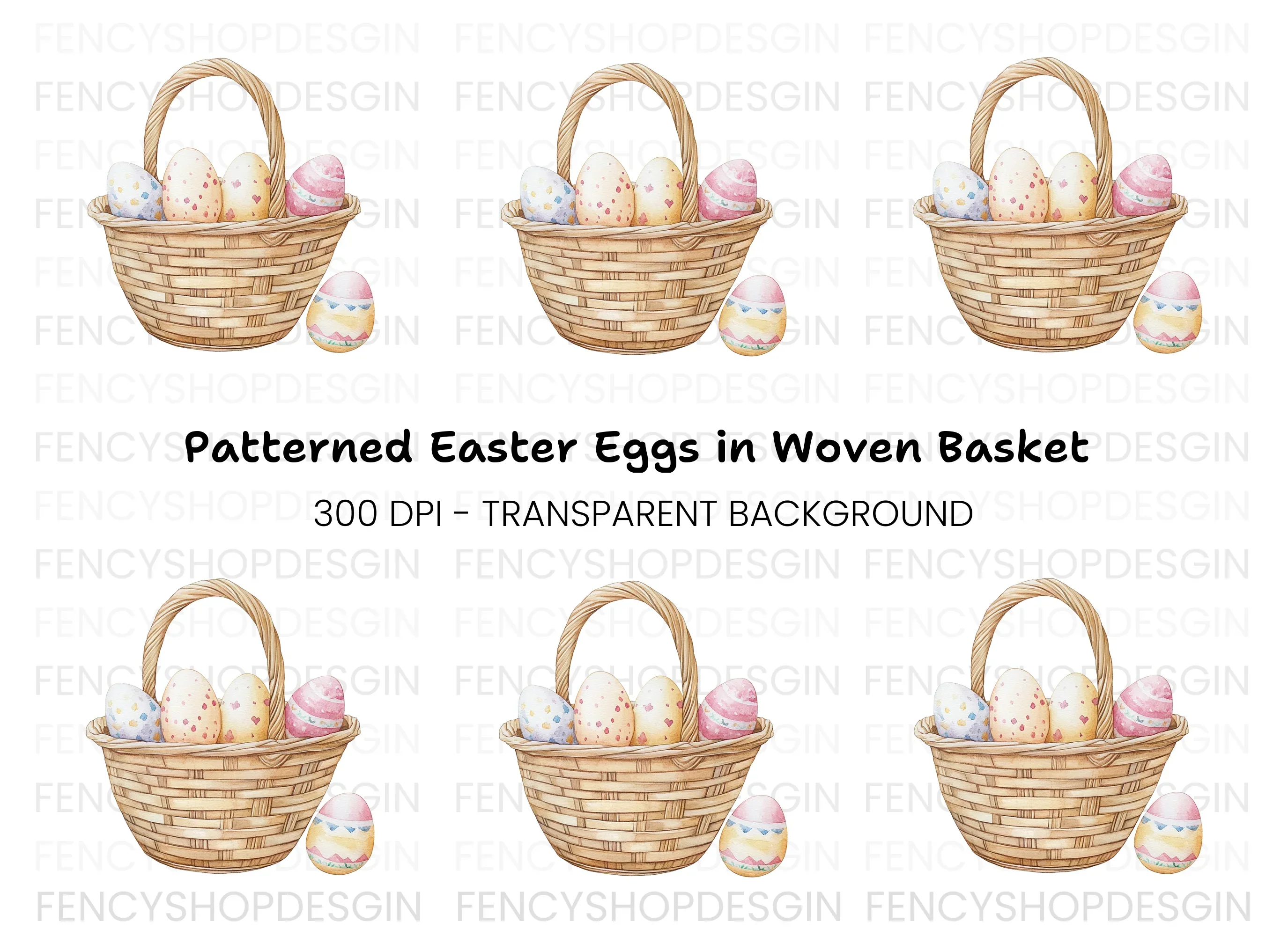 Easter Basket with Eggs Clipart Bundle
