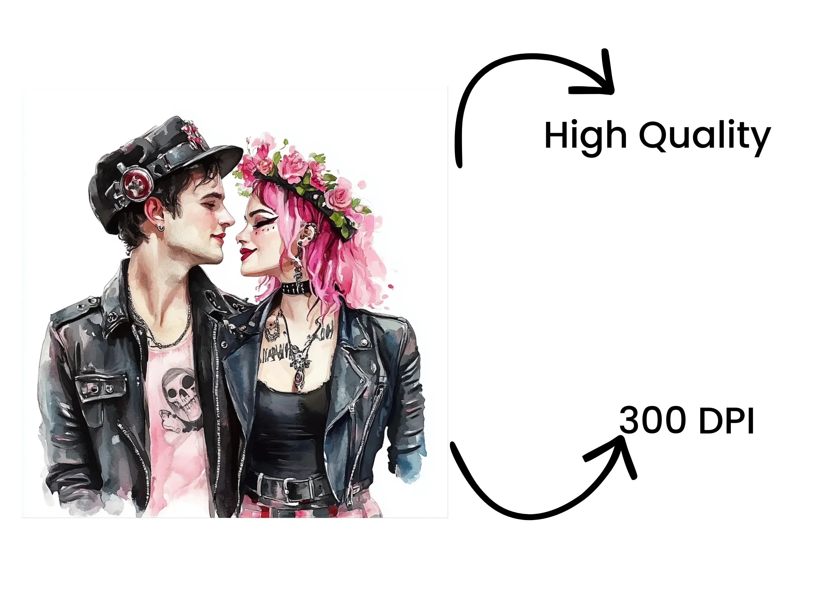 Edgy Punk Couple in Love Clipart Bundle - Image 4