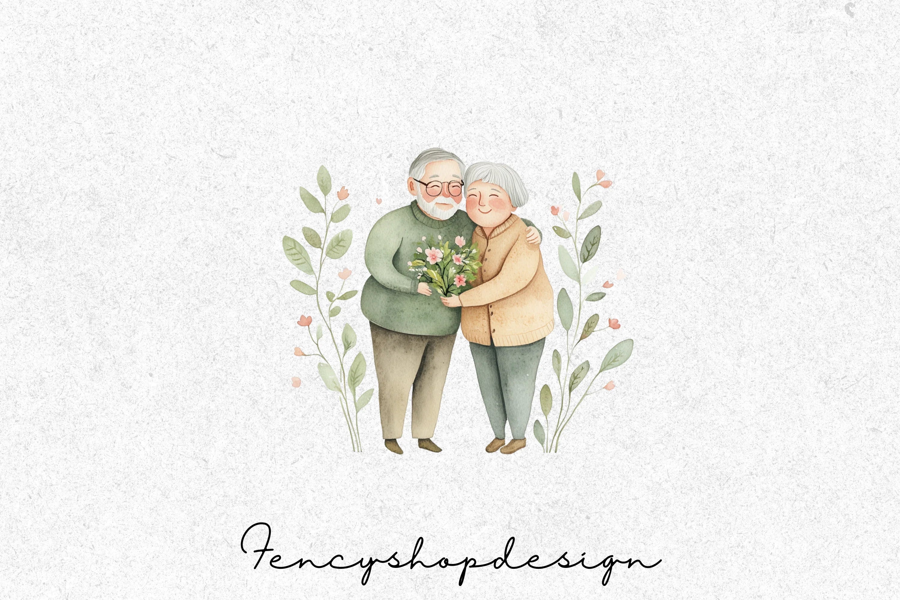 Elderly Couple Love Clipart Bundle - Image 3
