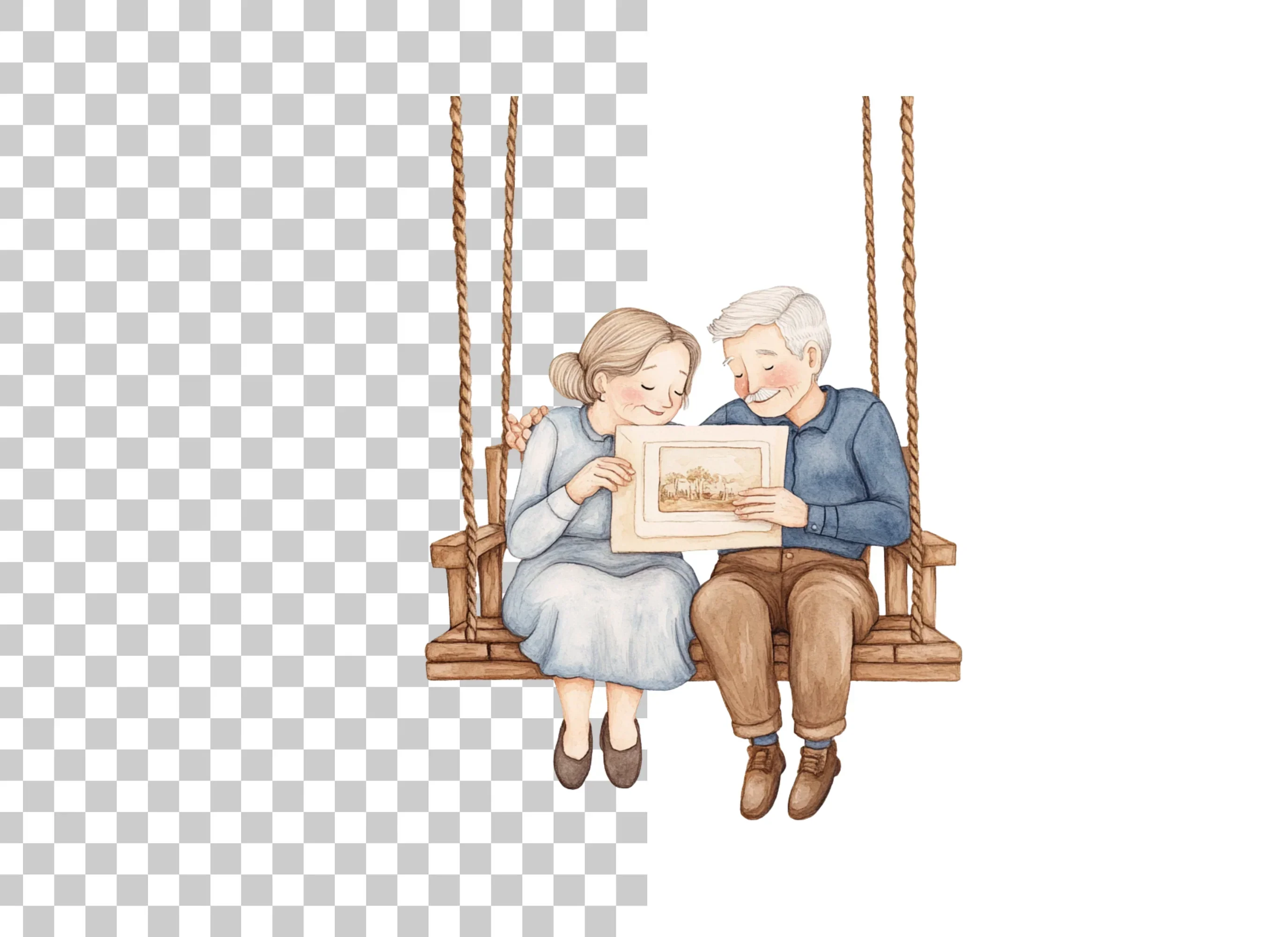 Elderly Couple on Swing Clipart Bundle - Image 6